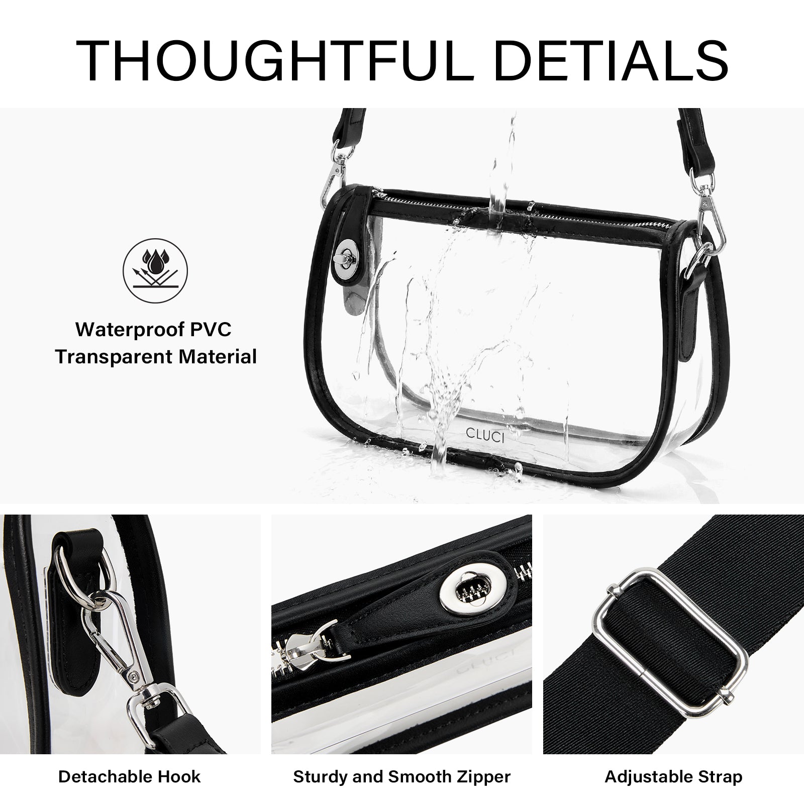 CLUCI Clear Purse Crossbody Bags for Concerts Sports Events Festivals