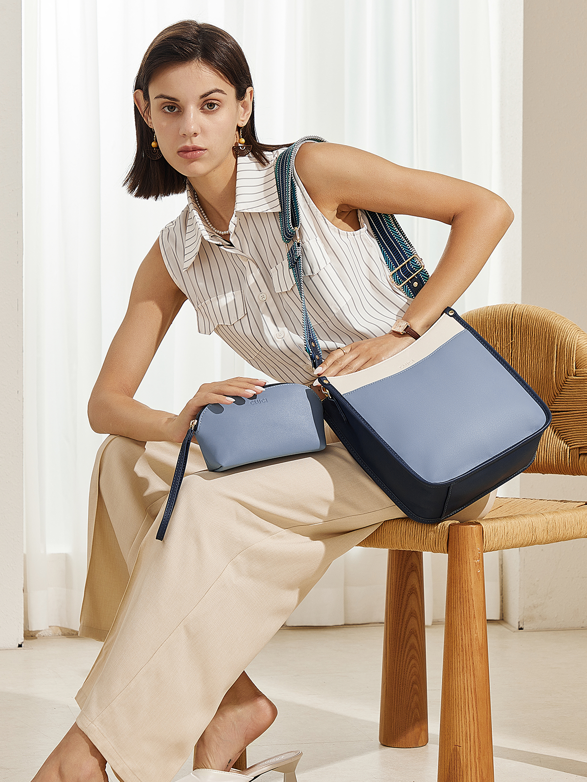 Stylish 2pcs Medium Hobo handbag and Crossbody Bag with 2 Adjust Guitar Strap