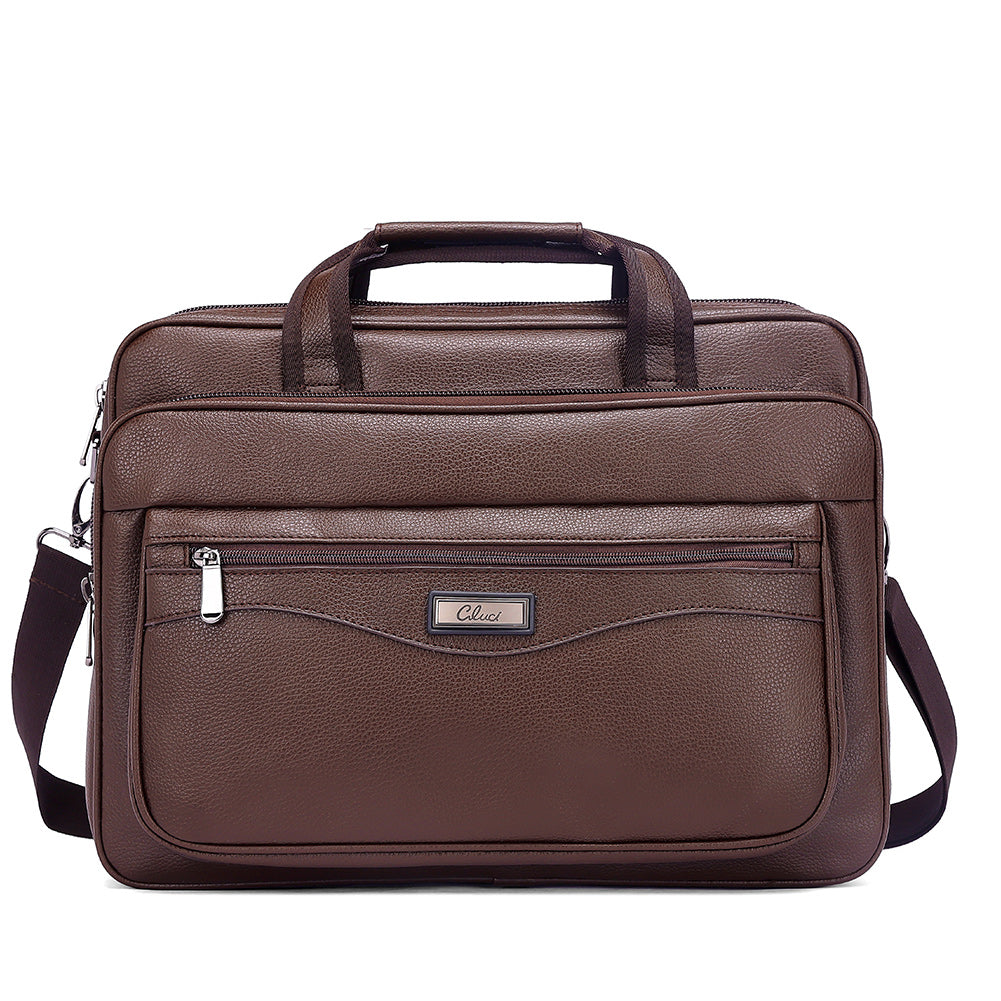 Cluci Leather Briefcase For Men Large Capacity 15.6 Inch Laptop Business Travel Shoulder Bag