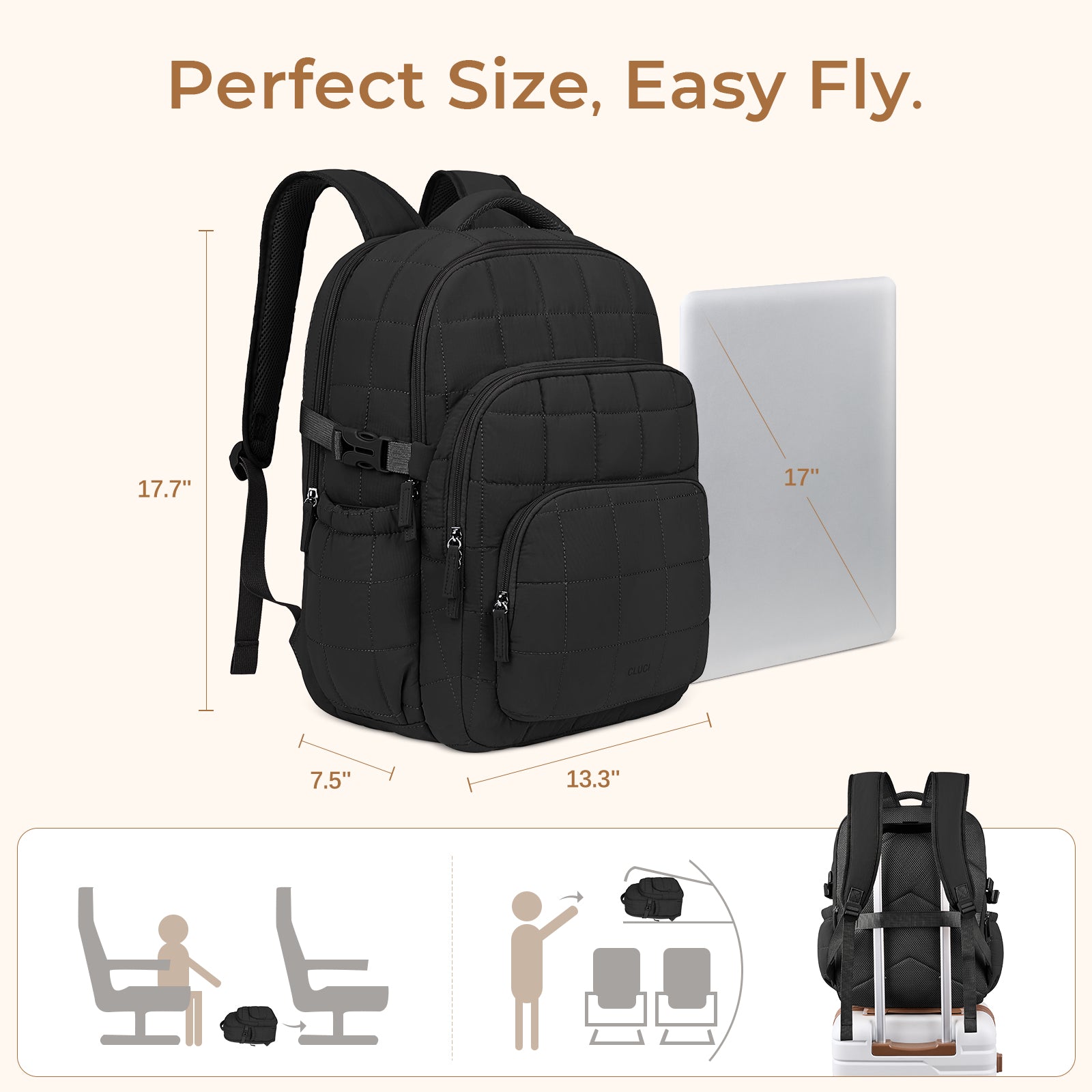 CLUCI 17.3'' Puffer Quilted Laptop Backpack for Women