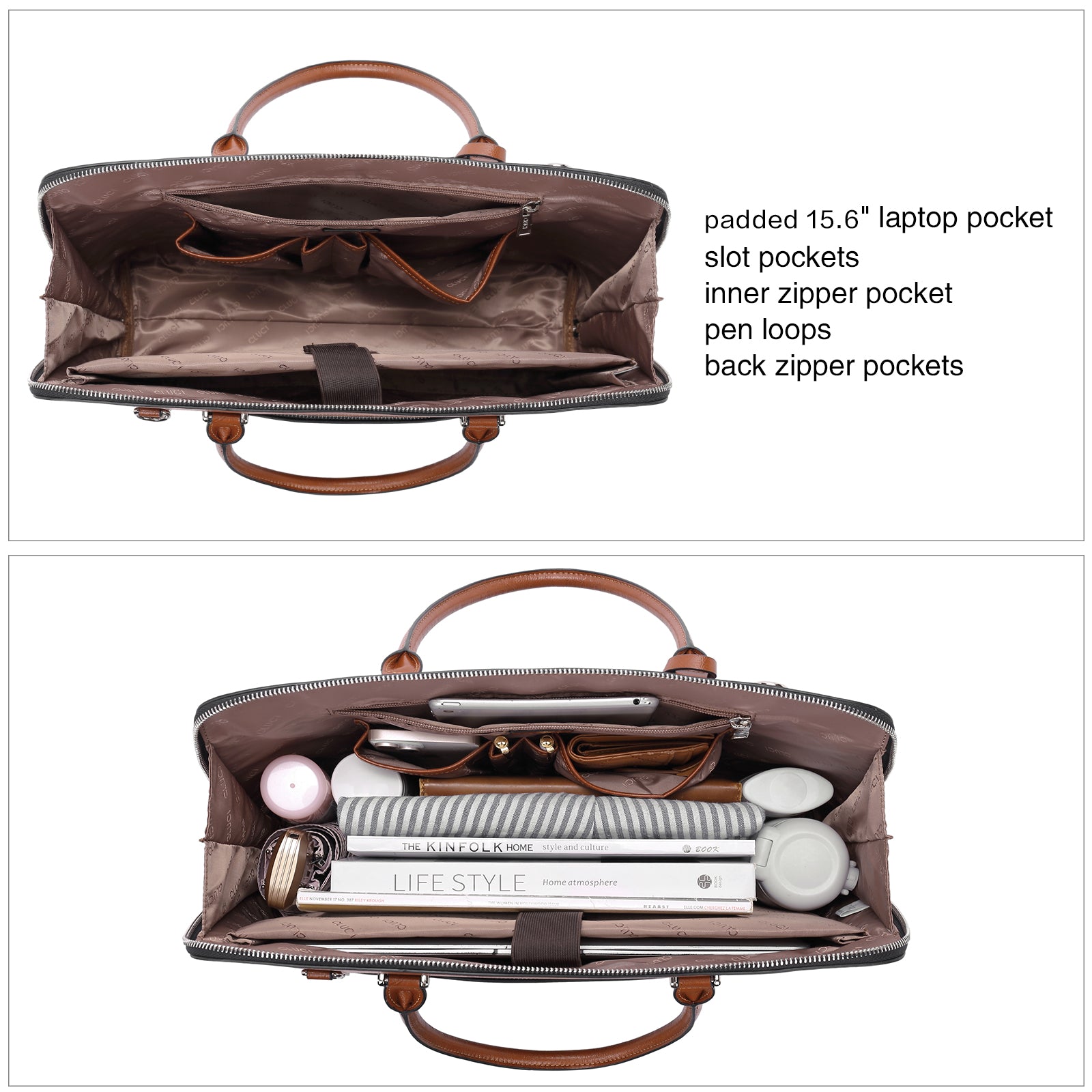 Claire Large Senior Leather Color Blocking Briefcase For Women