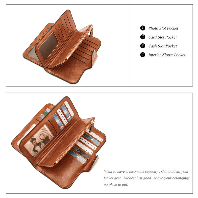 CLUCI Women Wallet Leather RFID Blocking Designer Trifold Card Holder Ladies Clutch with ID Window