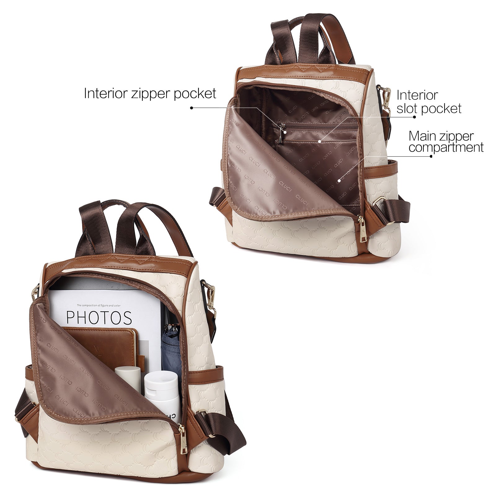CLUCI Women Backpack Purse Fashion Leather Large Designer Travel Ladies College Shoulder Bags