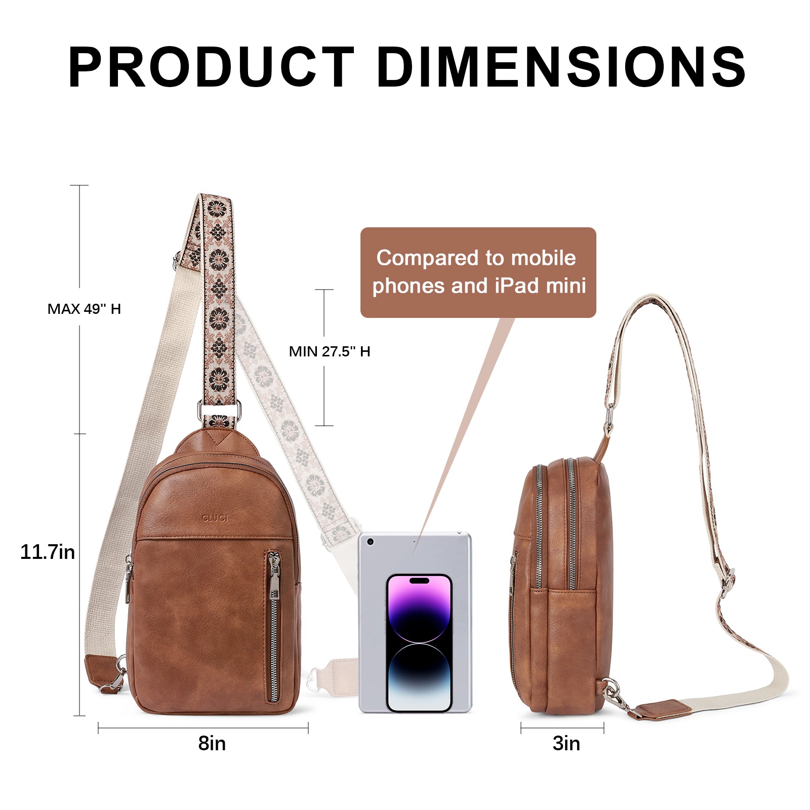 CLUCI Large Leather Fanny Packs Sling Bag for Women Crossbody Purse Trendy Chest Bag