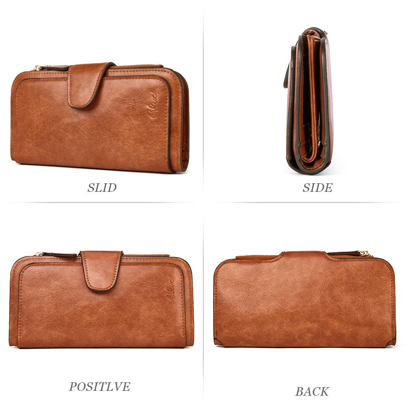 CLUCI Women Wallet Leather RFID Blocking Designer Trifold Card Holder Ladies Clutch with ID Window