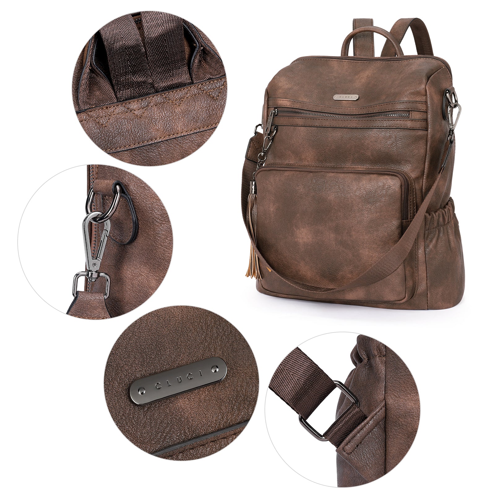 Greene Women's Leather Backpack Purse For Commuting | Two-Toned Vintage