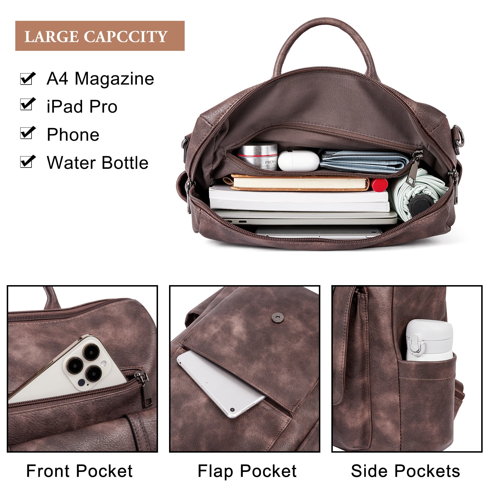 CLUCI Backpack Purse for Women Leather Backpack Purse Travel Fashion Convertible Designer Ladies Shoulder Bags