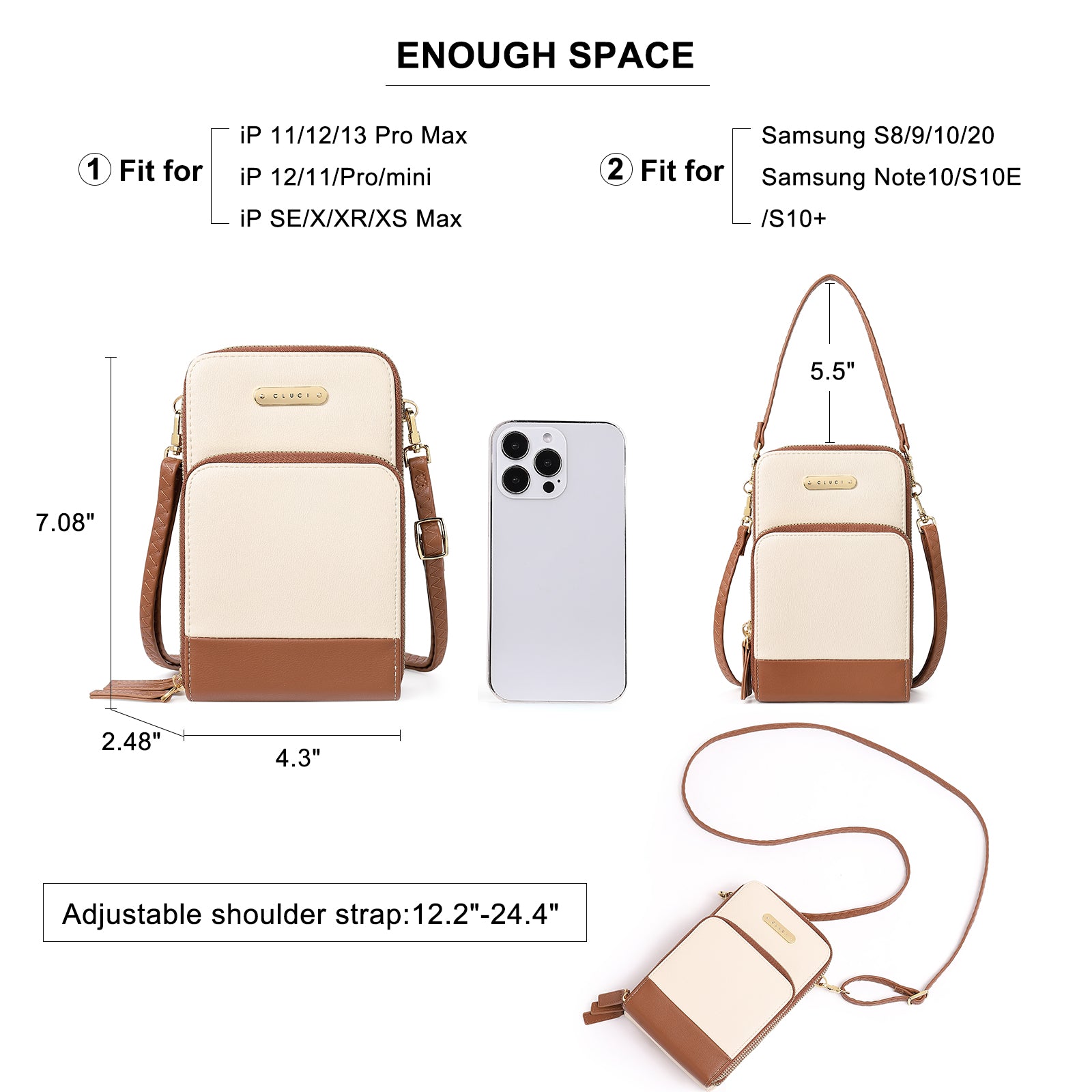 CLUCI Small Crossbody Bag for Women Leather Cellphone Shoulder Purses Fashion Travel Designer Wallet