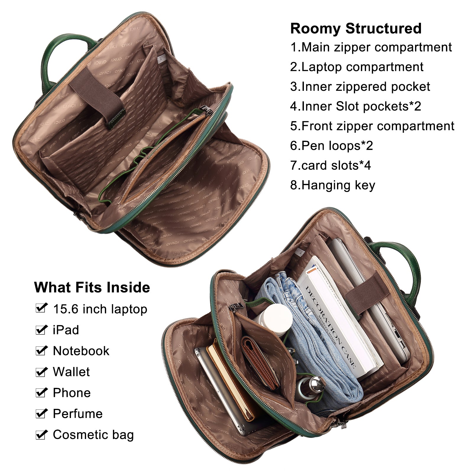 CLUCI Women Laptop Backpack Purse Vegetable Tanned Full Grain Leather 15.6 inch Computer Bag Business Casual Travel Daypack