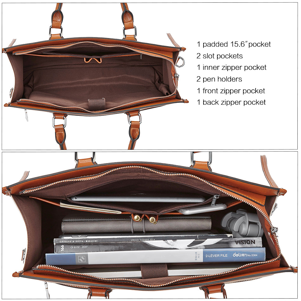 Lauren Ladies Wax Leather Briefcase Purse Laptop Bag