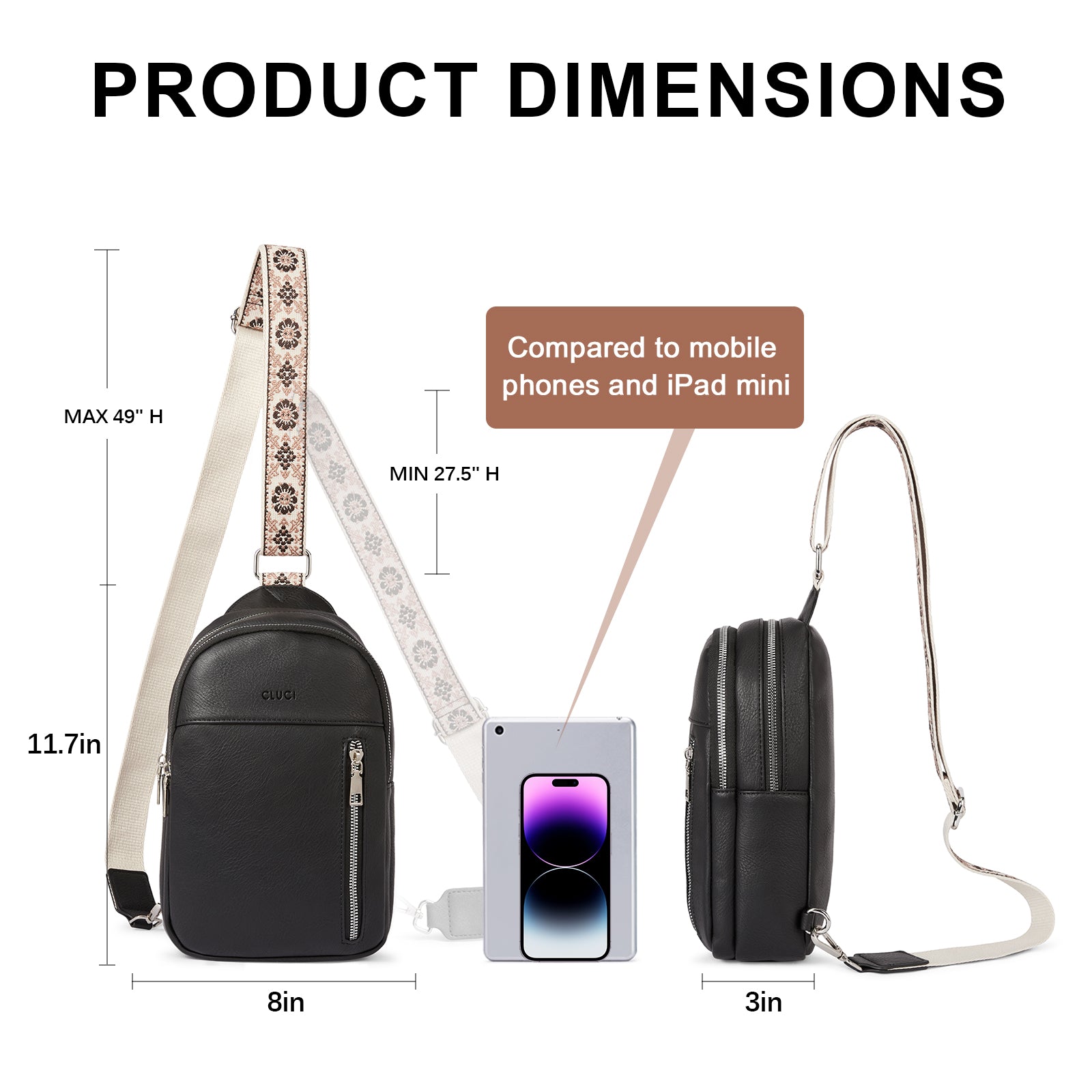 CLUCI Large Leather Fanny Packs Sling Bag for Women Crossbody Purse Trendy Chest Bag