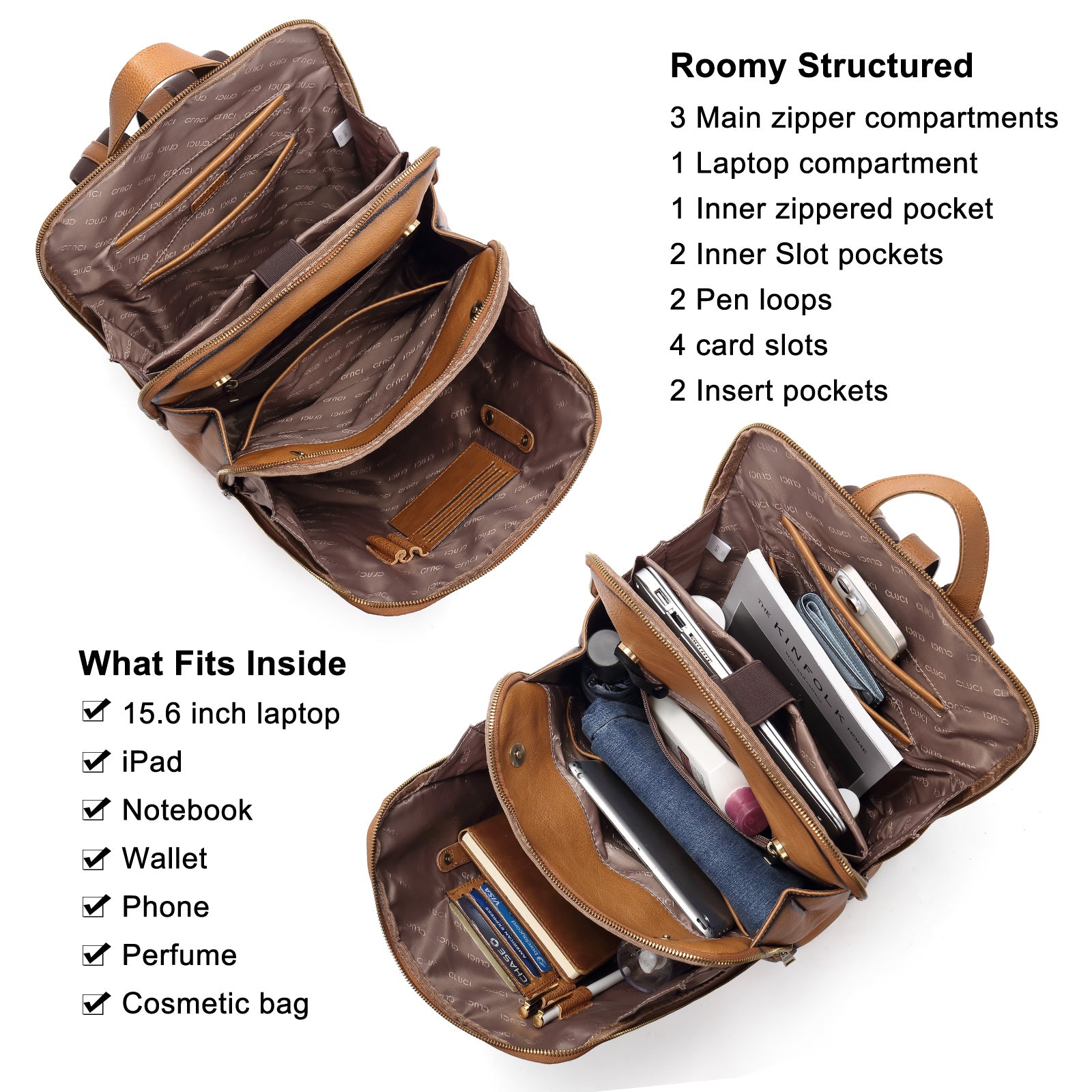 CLUCI Leather Laptop Backpack for Women Vegetable Tanned Full Grain Leather 15.6 inch Computer Bag Travel Business Daypack