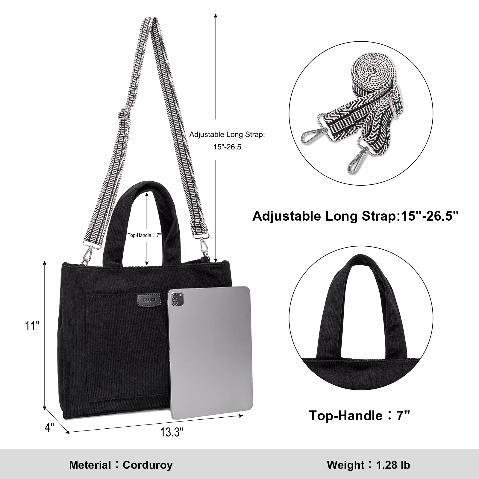 Wide Purse Strap Crossbody Purses Adjustable Replacement Shoulder Handbag Strap—Black