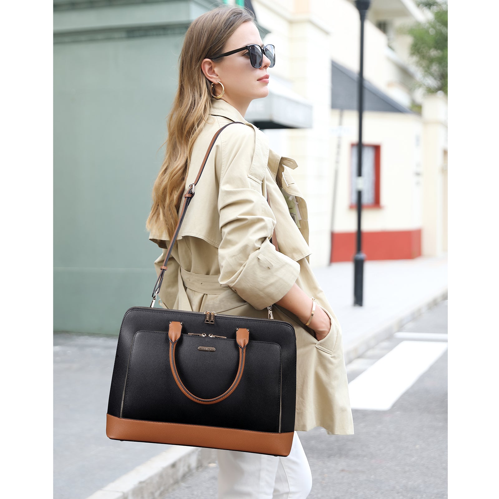 CLUCI Leather Briefcase for Women 15.6 Inch Laptop Business Computer Ladies Stylish Work Handbags Shoulder Bag