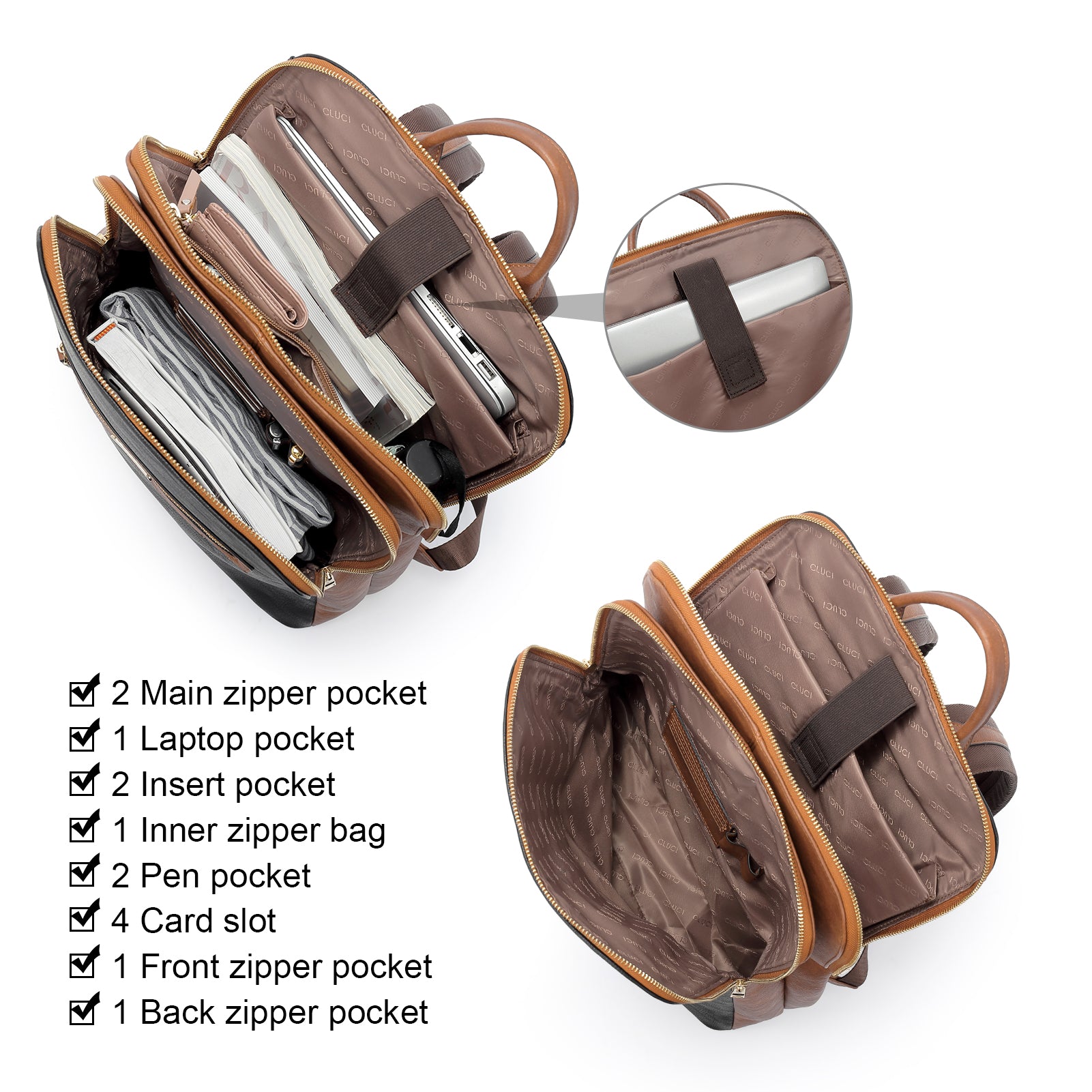 CLUCI Leather Laptop Backpack for Women 15.6 inch Computer Bag Travel Business Daypack