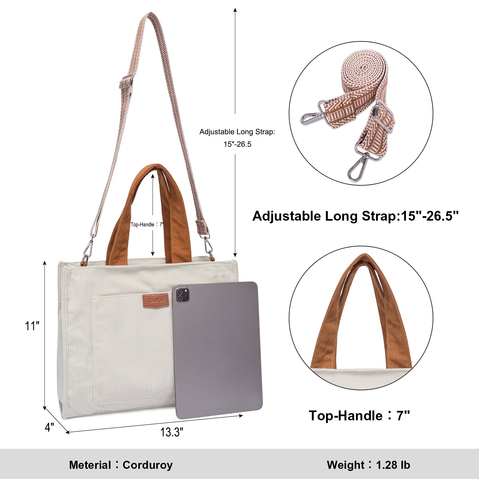 Wide Purse Strap Crossbody Purses Adjustable Replacement Shoulder Handbag Strap—Beige with Brown