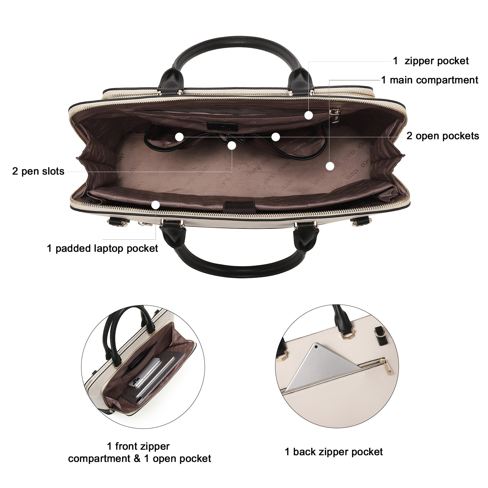 CLUCI Leather Briefcase for Women 15.6 Inch Laptop Business Computer Ladies Stylish Work Handbags Shoulder Bag