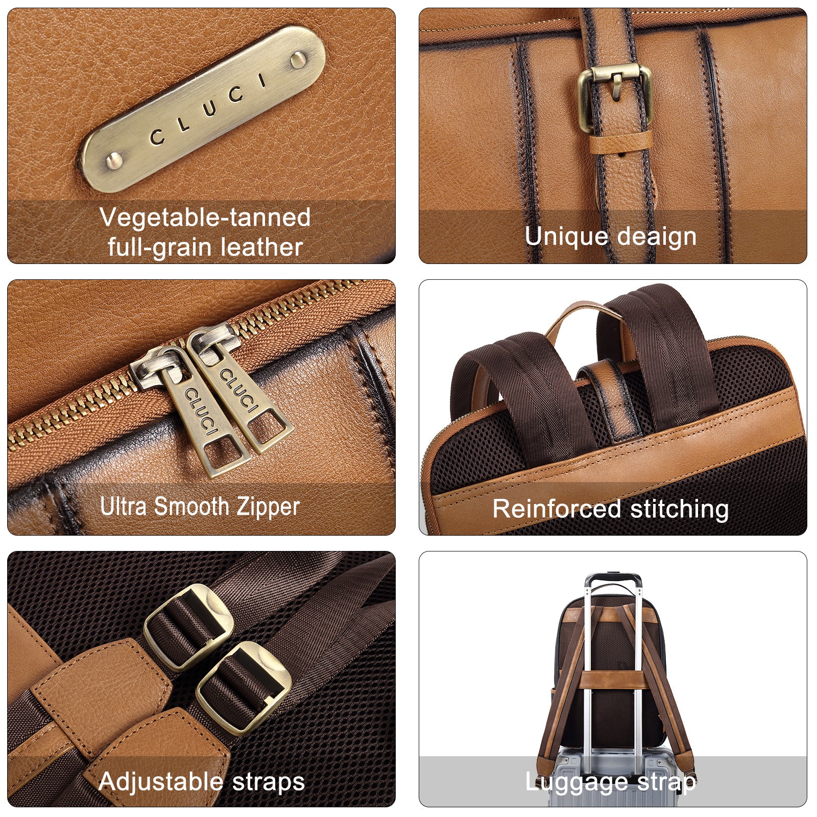 CLUCI Leather Laptop Backpack for Women Vegetable Tanned Full Grain Leather 15.6 inch Computer Bag Travel Business Daypack