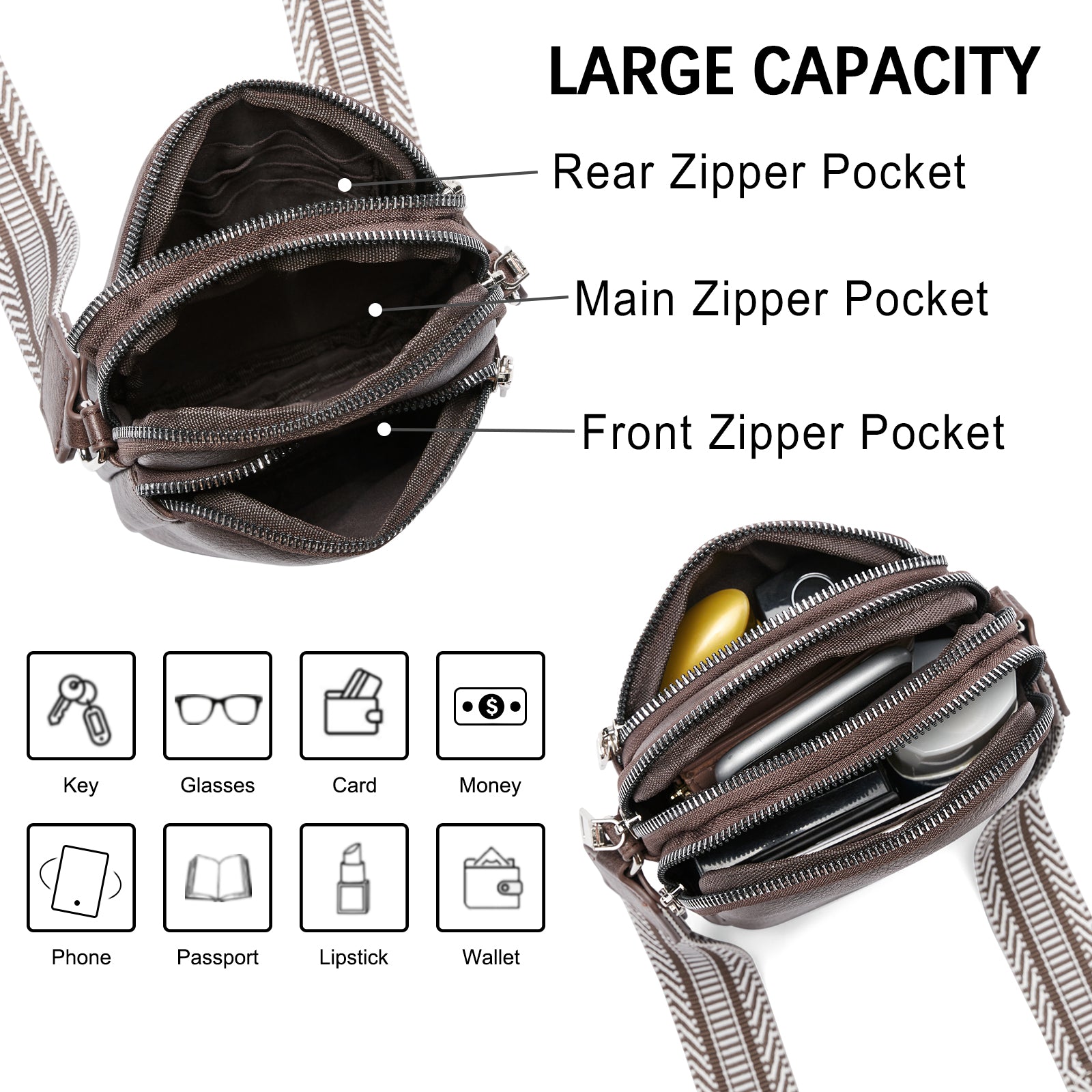 CLUCI Crossbody Bags for Women Small Vegan Leather Cell Phone Purse Shoulder Handbag Wallet with Adjustable Guitar Strap