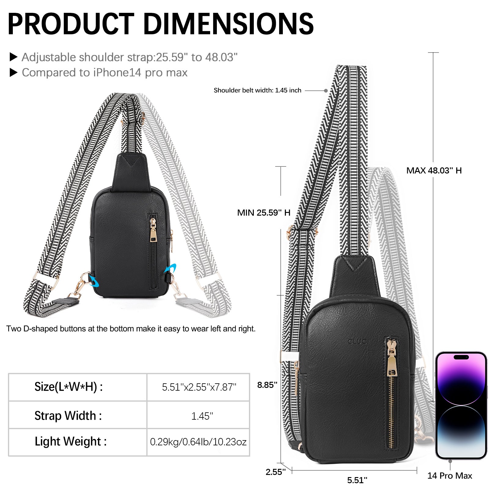 CLUCI Small Vegan Leather Sling Bag for Women Crossbody Chest Bags Trendy