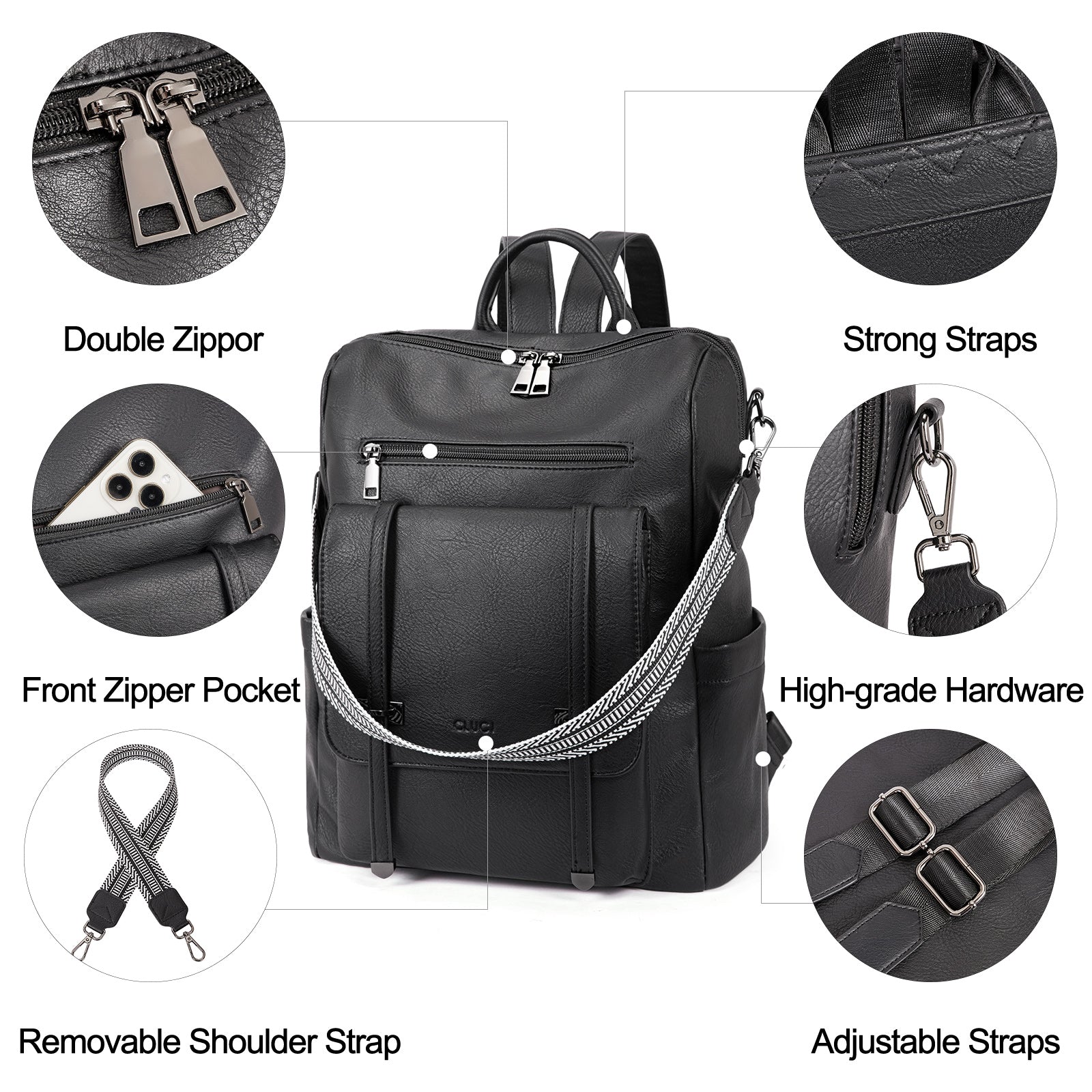 CLUCI Backpack Purse for Women Leather Backpack Purse Travel Fashion Convertible Designer Ladies Shoulder Bags