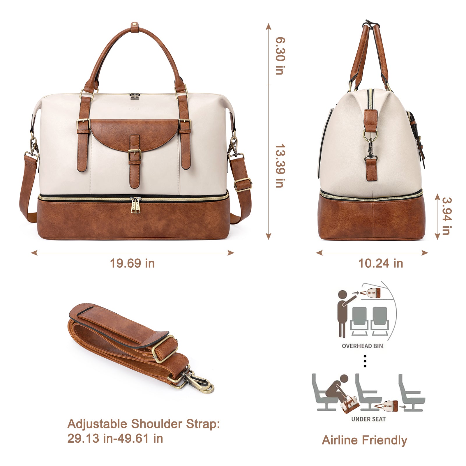 CLUCI Weekender Bag for Women Travel Leather Duffel Bag Carry on Overnight Bag