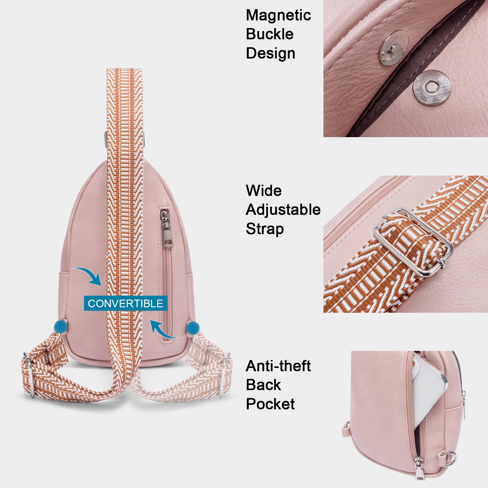 CLUCI Leather Sling Bag With Guitar Strap