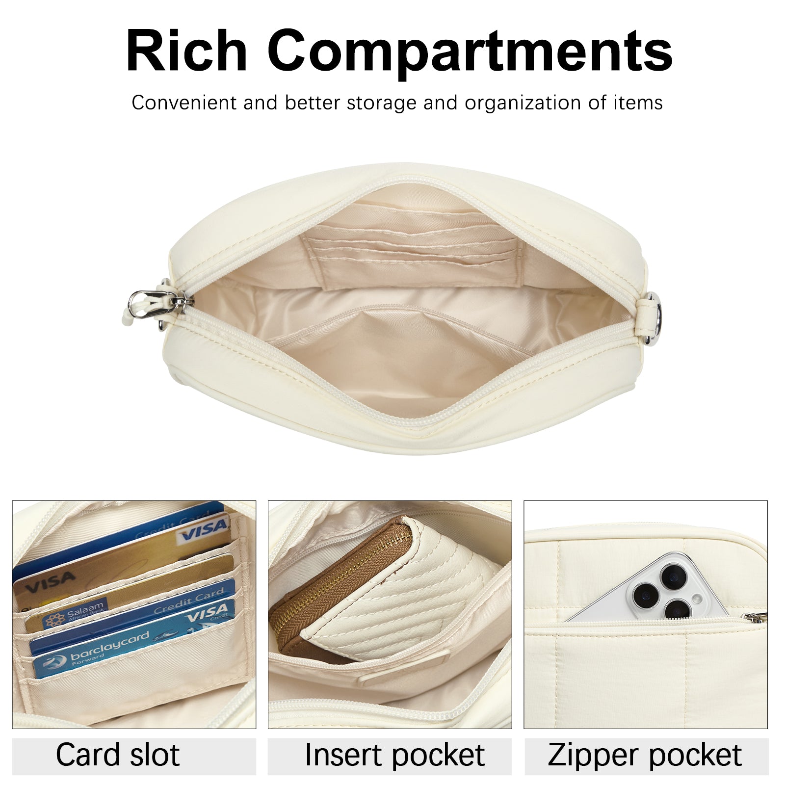 CLUCI Quilted Crossbody Bags for Women Lightweight Puffer Shoulder Bag Travel Purses with Wide Strap