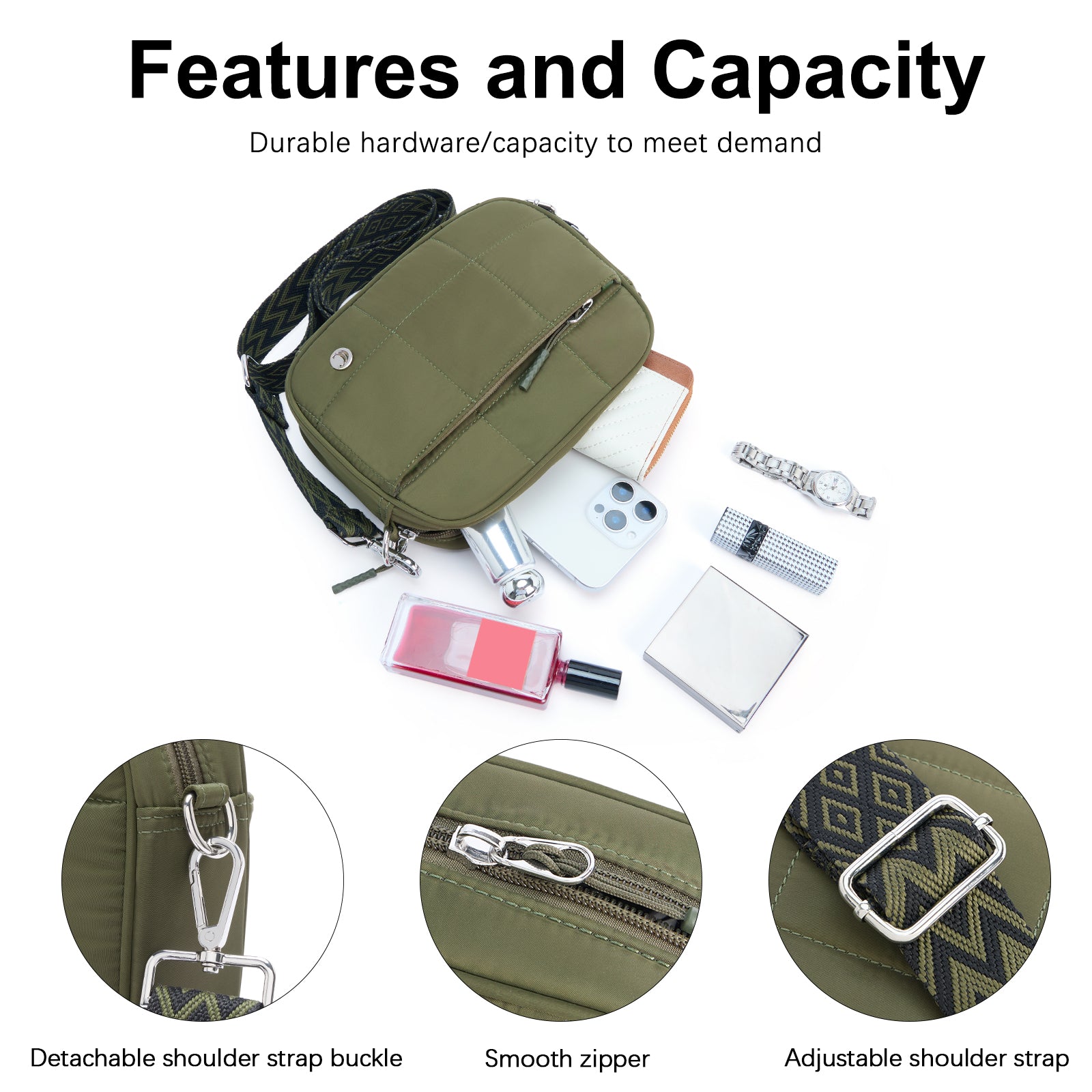 CLUCI Quilted Crossbody Bags for Women Lightweight Puffer Shoulder Bag Travel Purses with Wide Strap