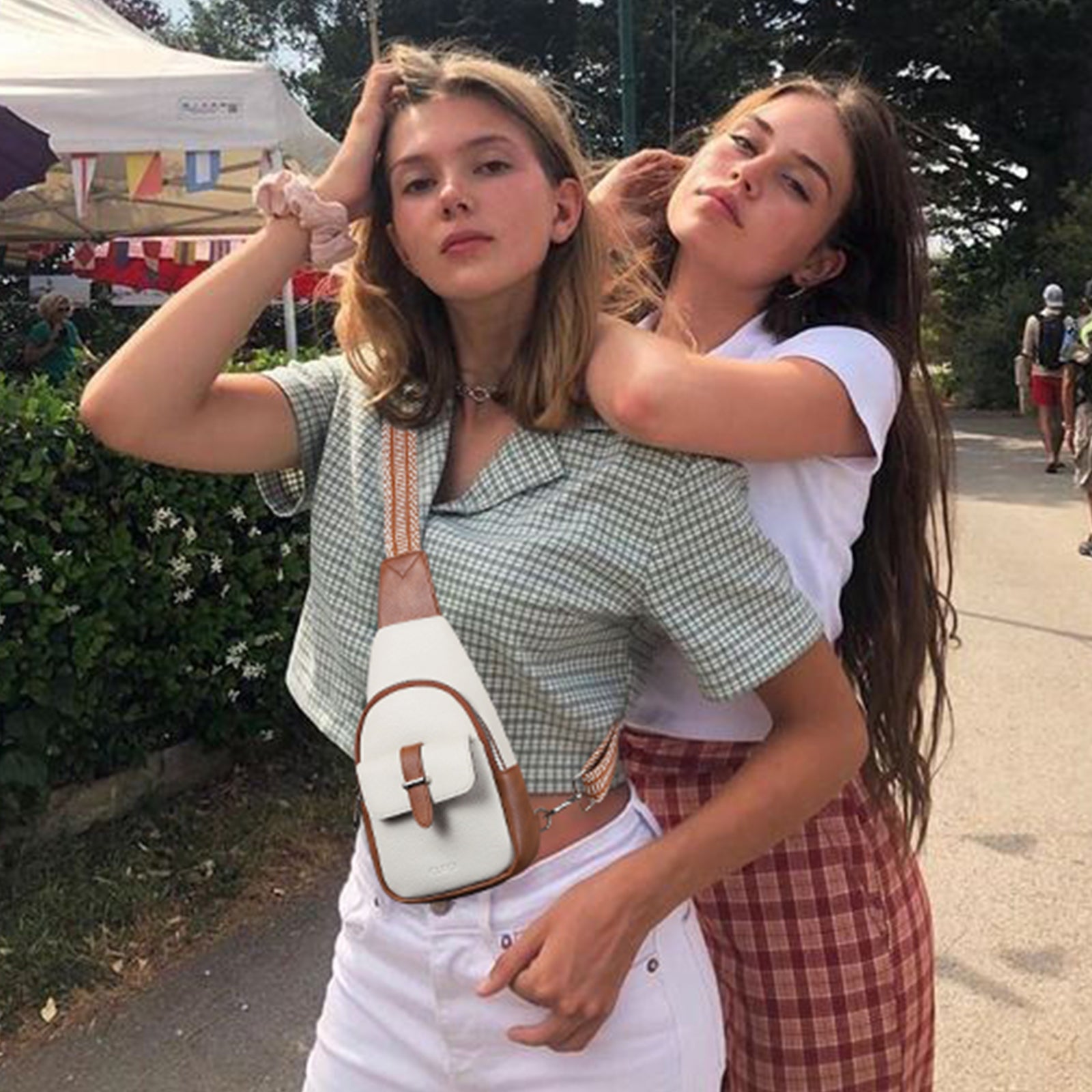 CLUCI Small Faux Leather Sling Bag Fashion Waist Packs with Guitar Strap for Women