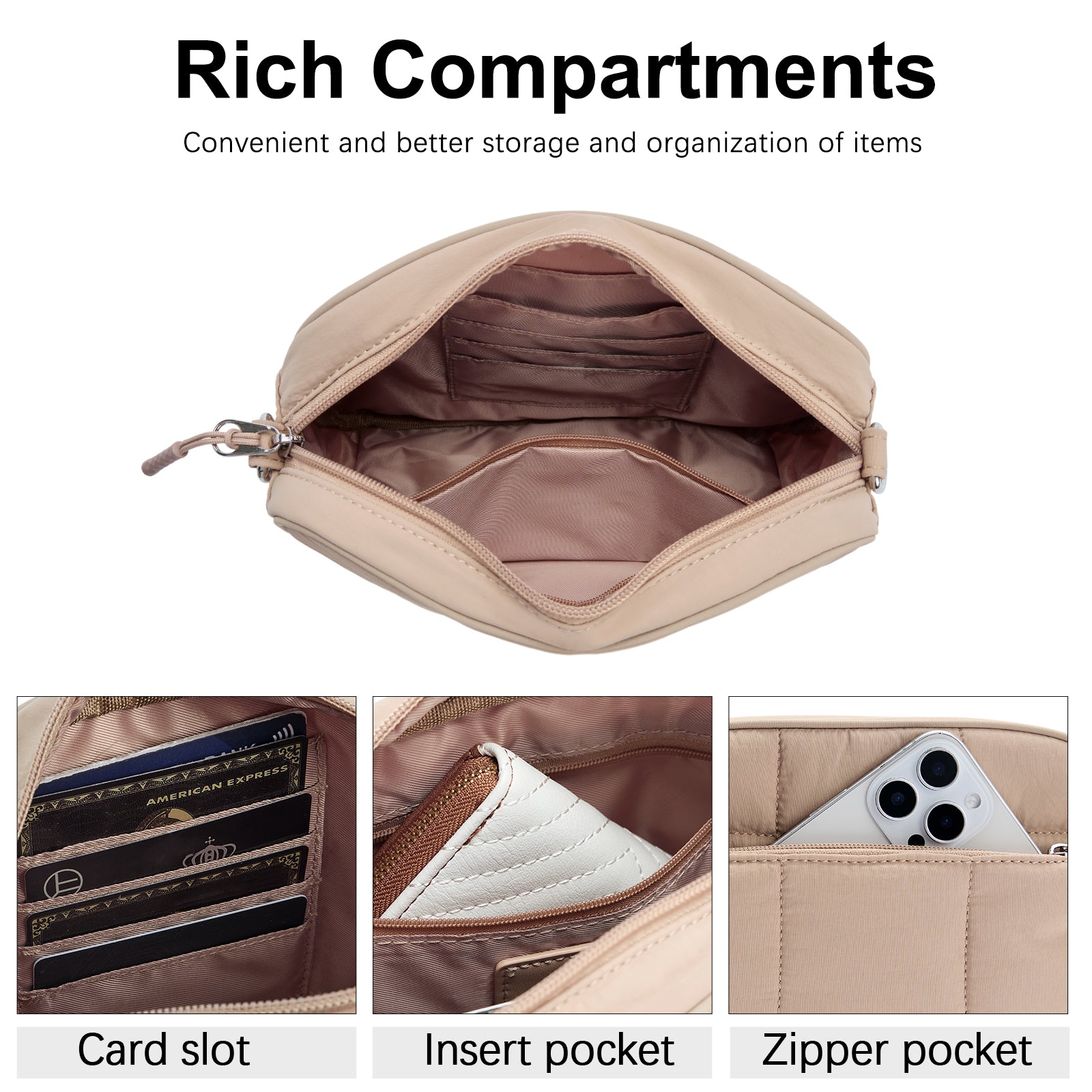 CLUCI Quilted Crossbody Bags for Women Lightweight Puffer Shoulder Bag Travel Purses with Wide Strap