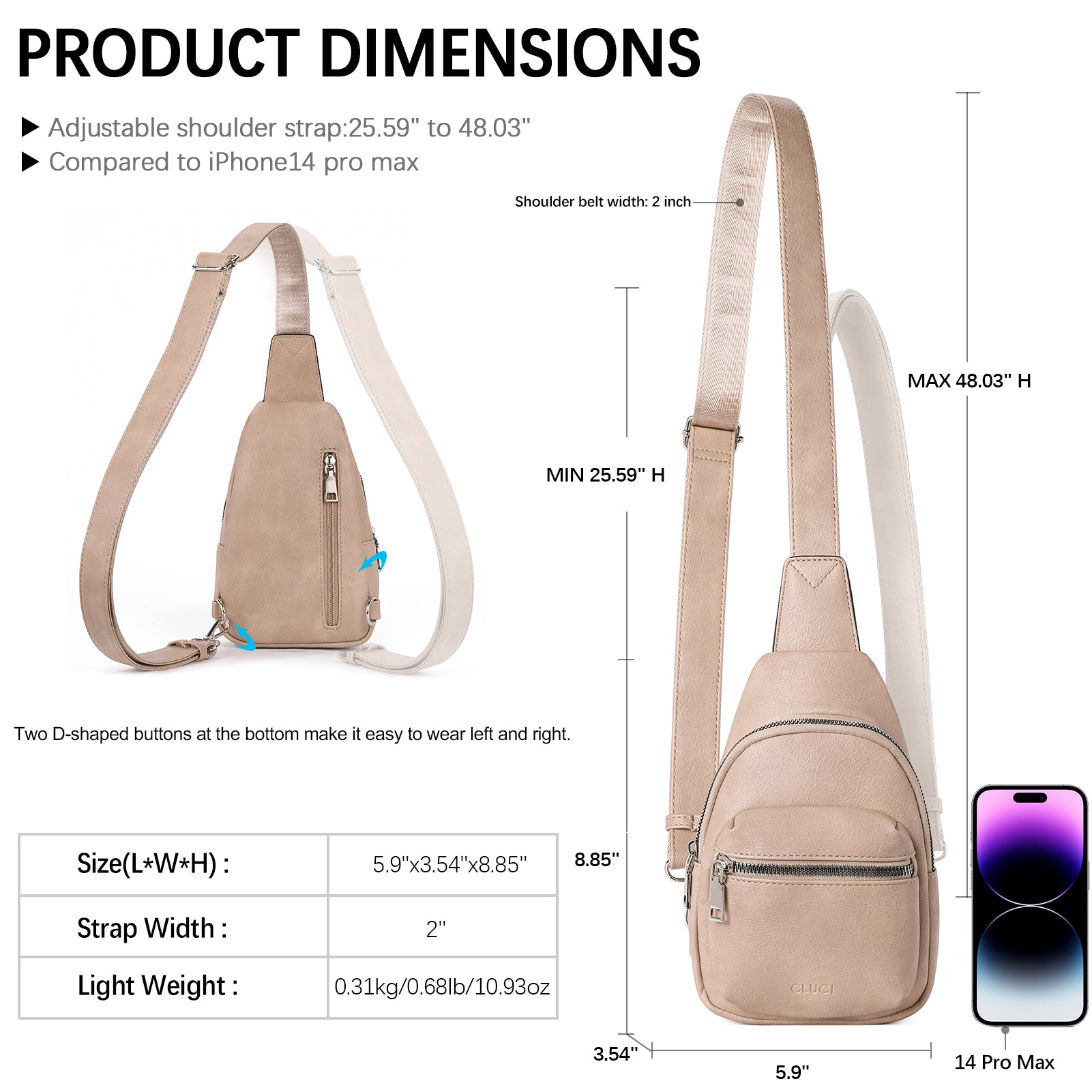 CLUCI Small Sling Bag Leather Crossbody Fanny Packs Trendy Women's Chest Bag