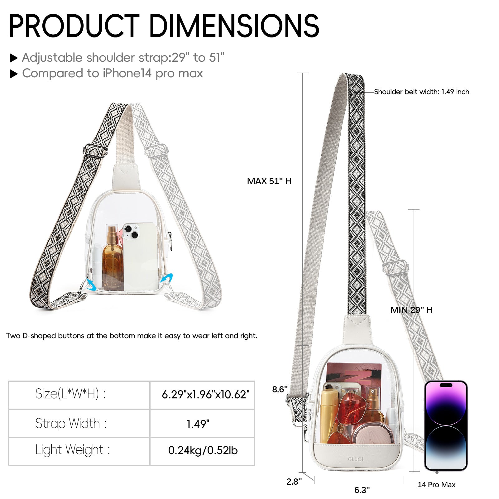 CLUCI Clear Bag for Stadium Events, Clear Crossbody Bag Purses for women stadium Transparent, Concerts Sports