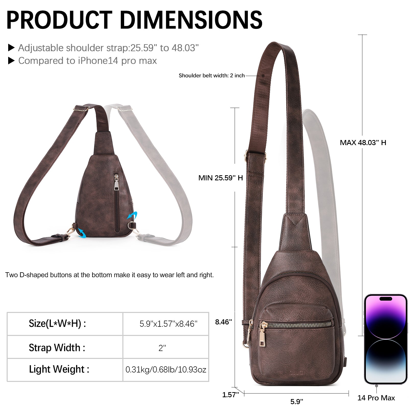 CLUCI Small Sling Bag Leather Crossbody Fanny Packs Trendy Women's Chest Bag