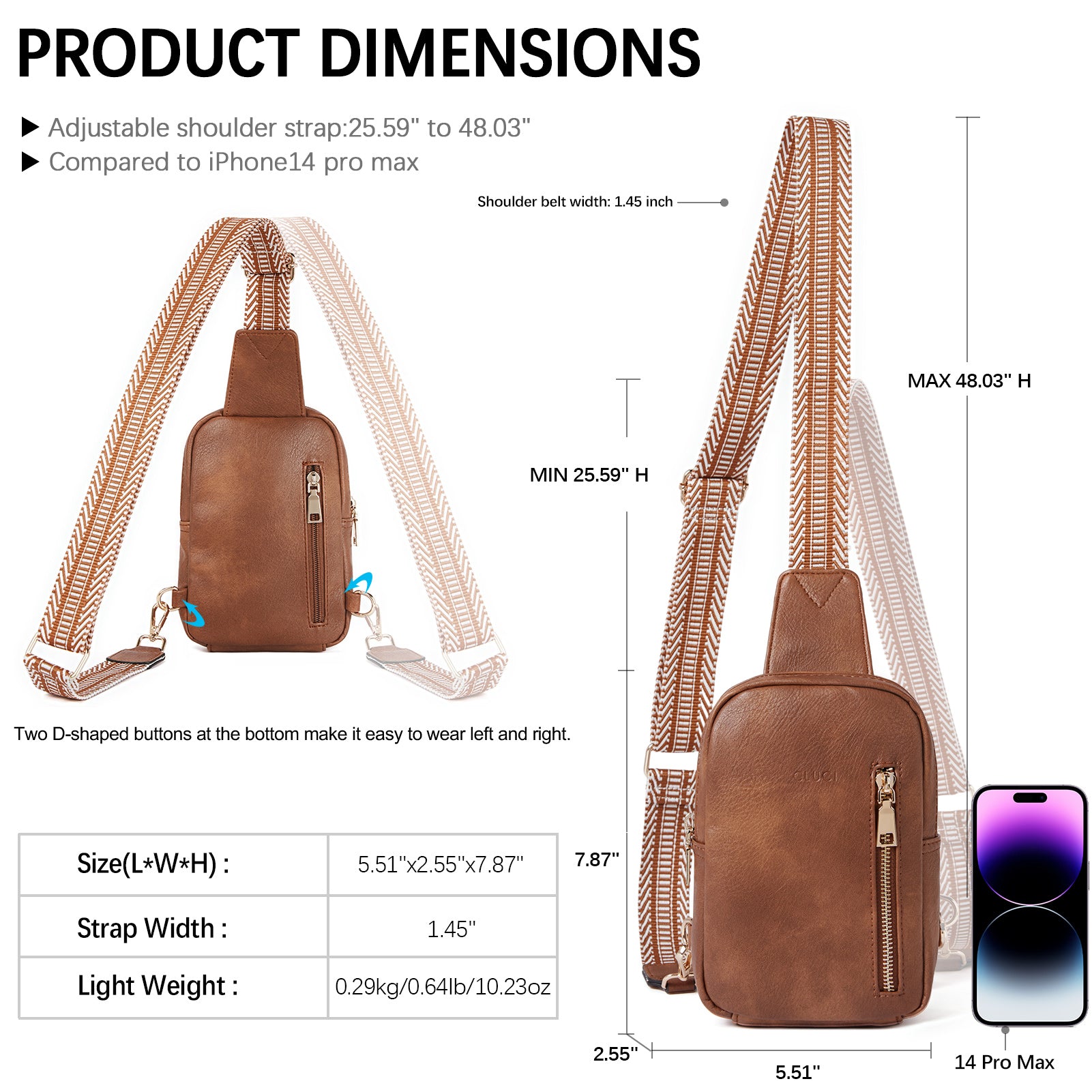 CLUCI Small Vegan Leather Sling Bag for Women Crossbody Chest Bags Trendy