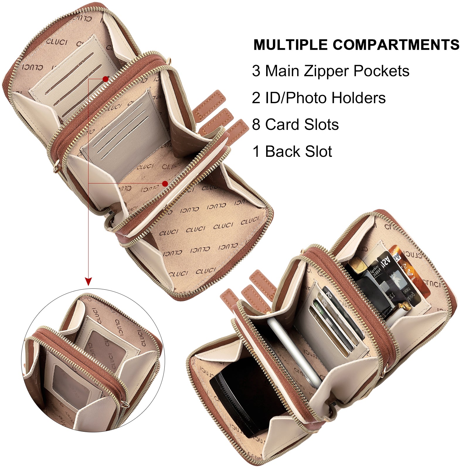 CLUCI Small Crossbody Bag for Women Leather Cellphone Shoulder Purses Fashion Travel Designer Wallet