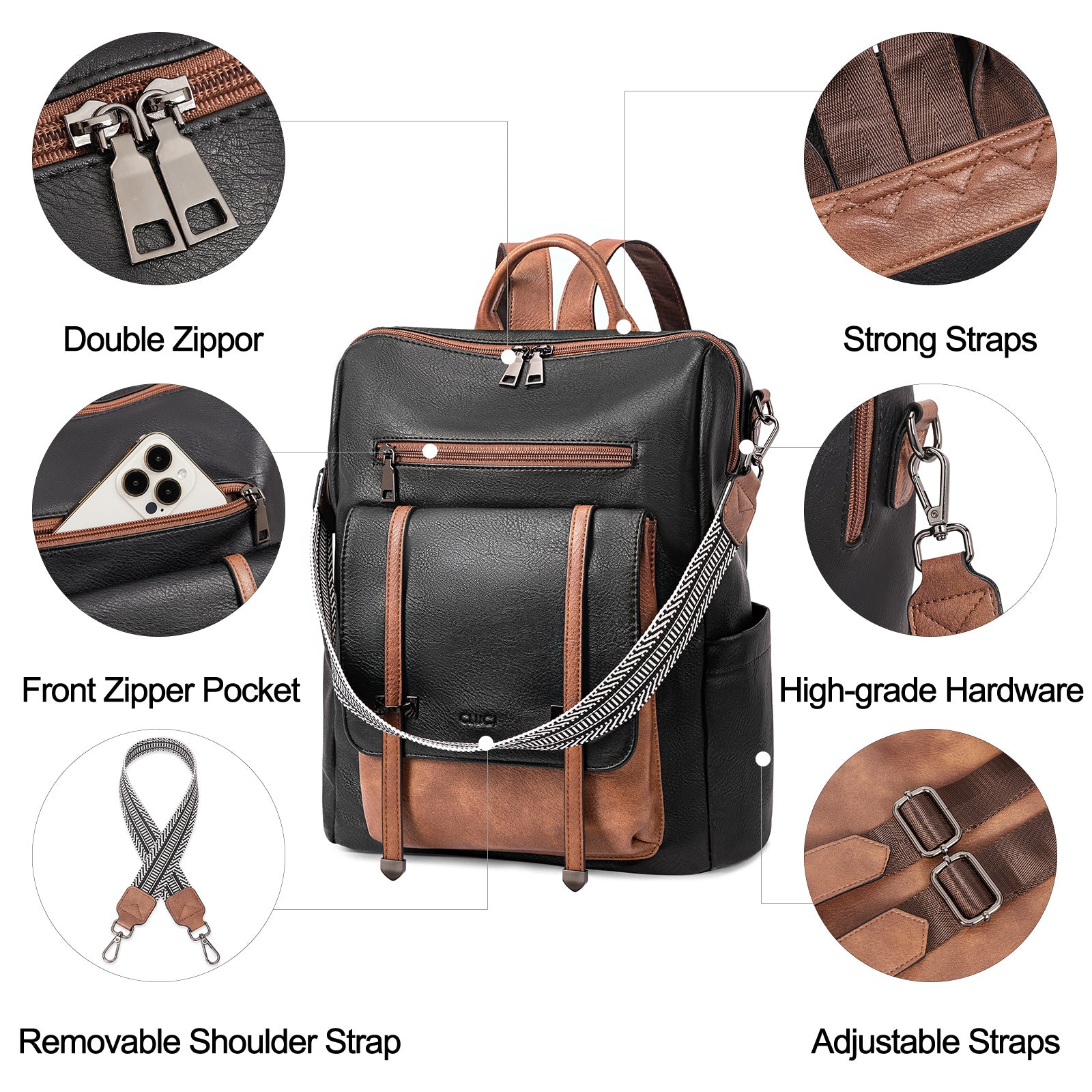 CLUCI Backpack Purse for Women Leather Backpack Purse Travel Fashion Convertible Designer Ladies Shoulder Bags