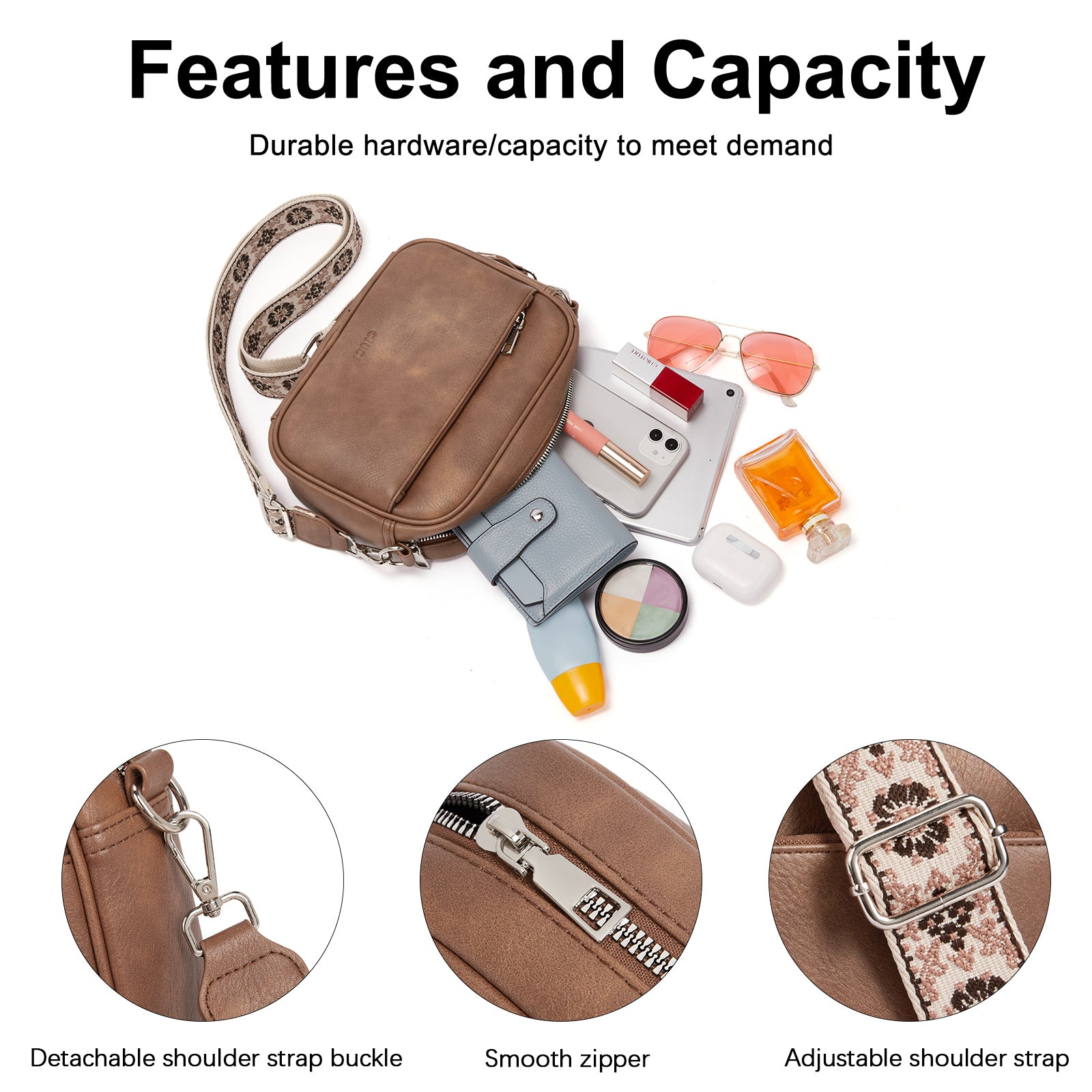 Vegan Leather Crossbody Bags for Women Trendy with Adjustable Wide Strap