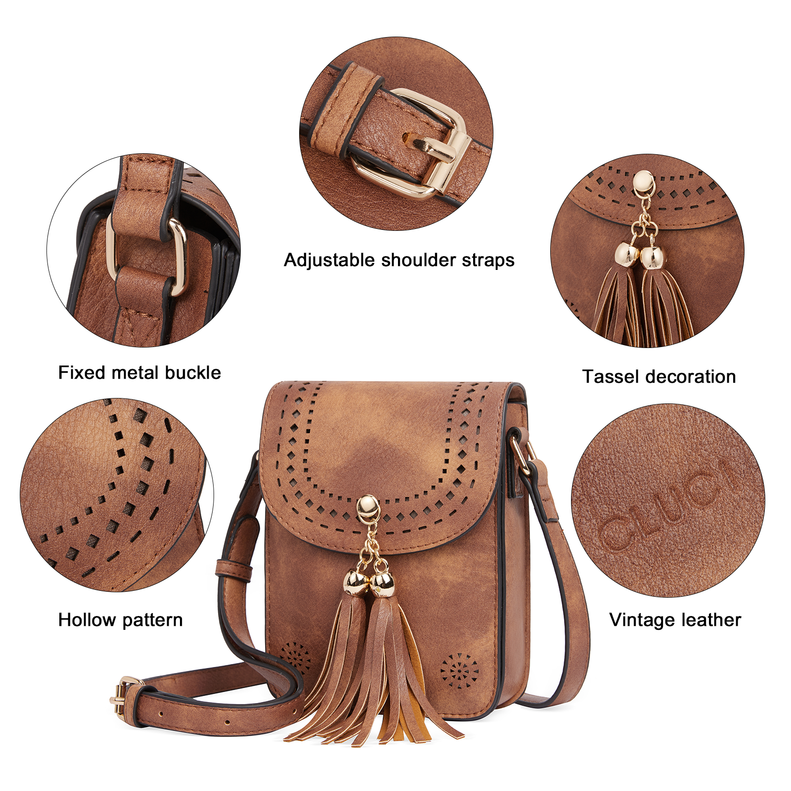 CLUCI Small Crossbody Bags for Women Trendy, Vegan Leather Cell Phone Purse Wallet with Tassel and Adjustable Strap