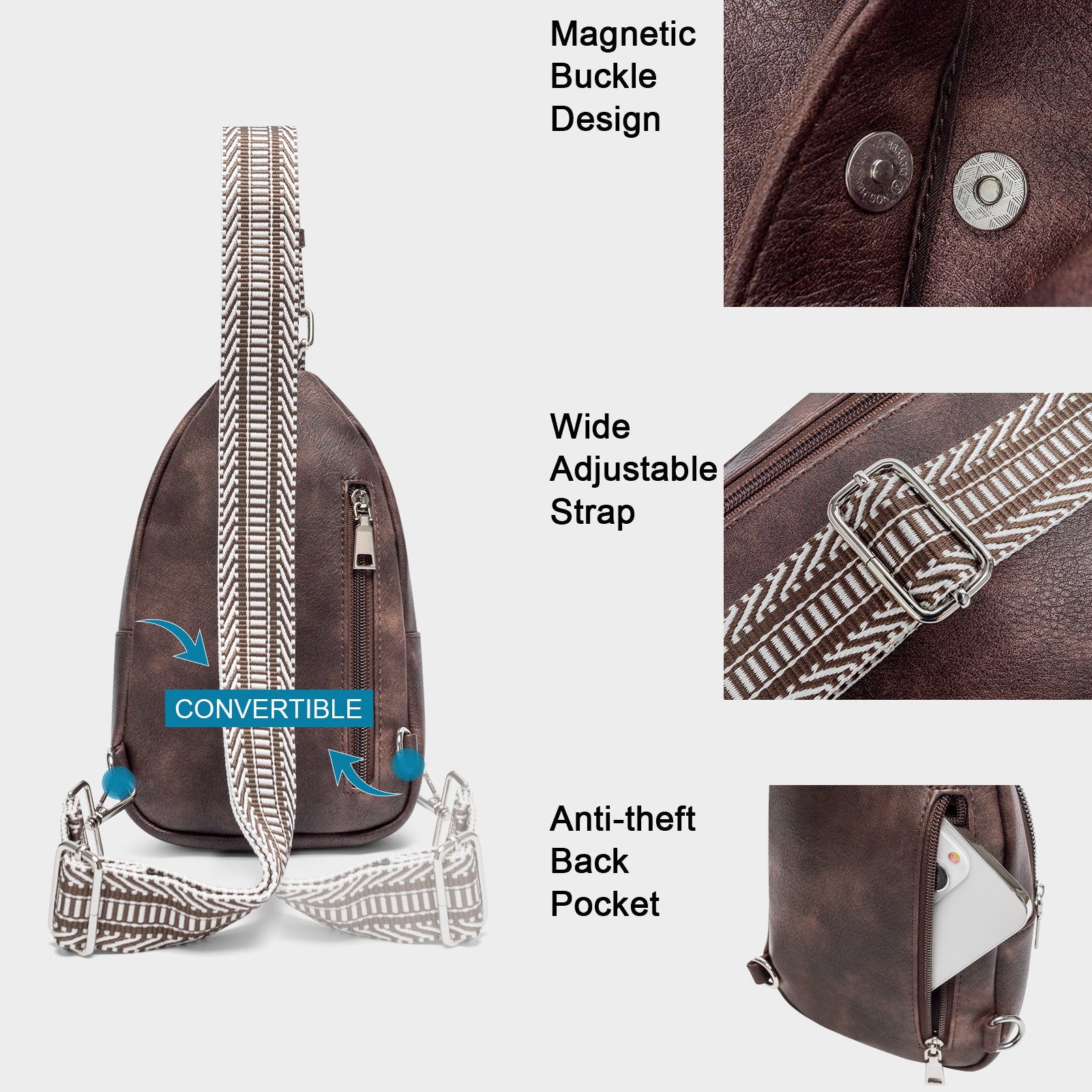 CLUCI Leather Sling Bag With Guitar Strap