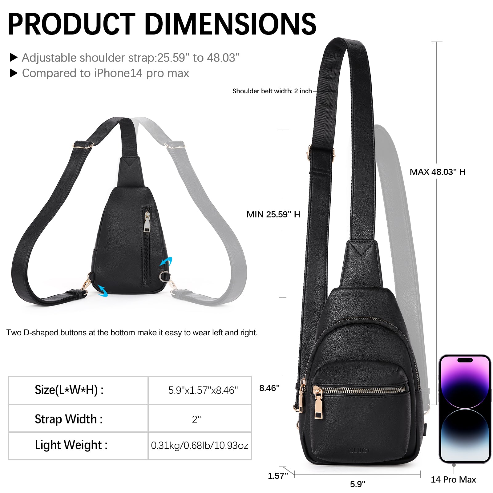 CLUCI Small Sling Bag Leather Crossbody Fanny Packs Trendy Women's Chest Bag