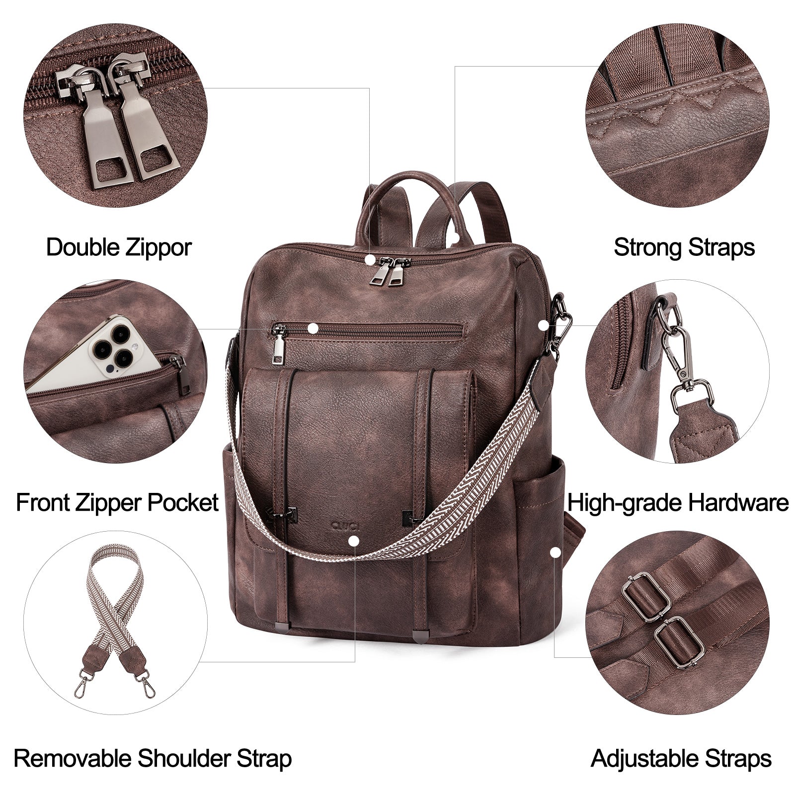 CLUCI Backpack Purse for Women Leather Backpack Purse Travel Fashion Convertible Designer Ladies Shoulder Bags