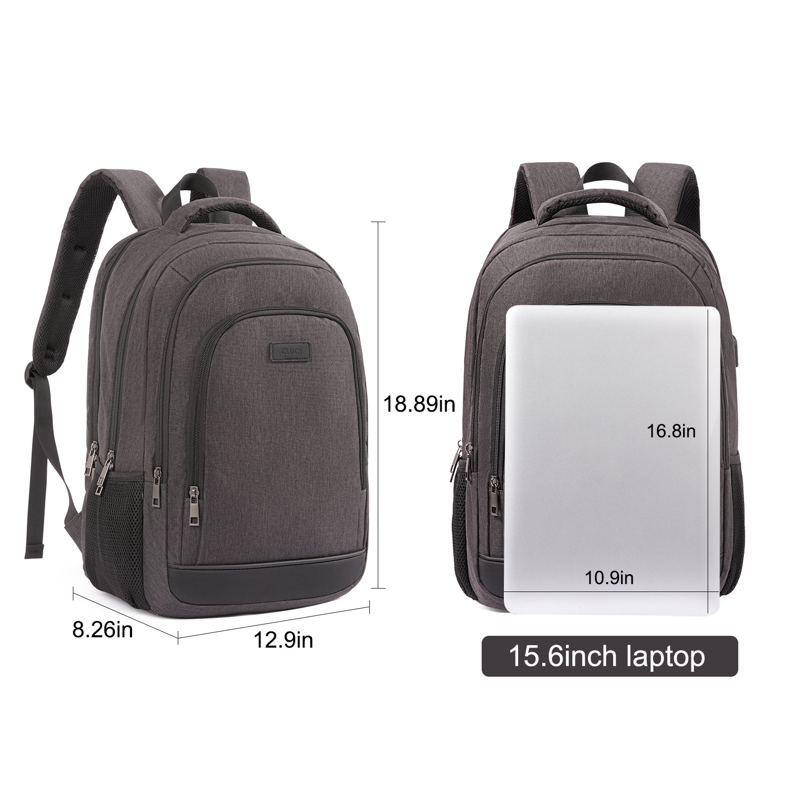 CLUCI Laptop School Backpack Water Resistant for Travel Work Fits 15.6" Laptop Business Computer with USB Charging Port