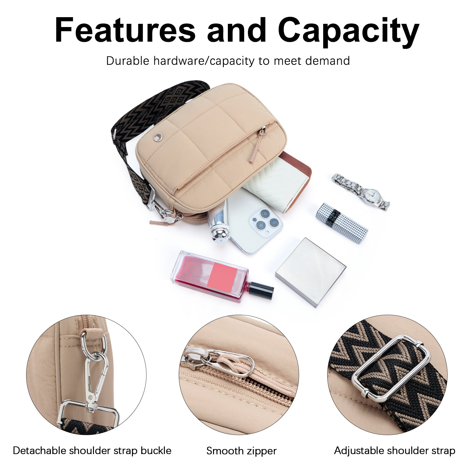 CLUCI Quilted Crossbody Bags for Women Lightweight Puffer Shoulder Bag Travel Purses with Wide Strap