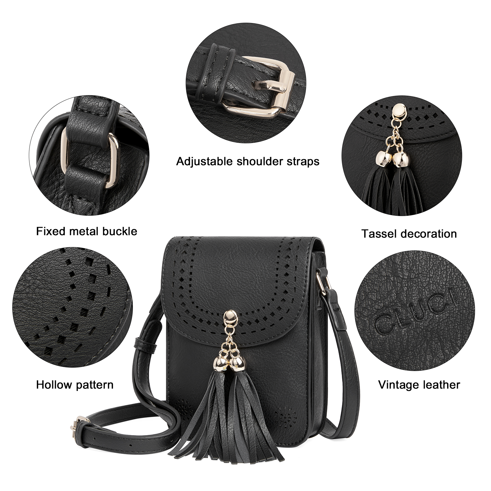 CLUCI Small Crossbody Bags for Women Trendy, Vegan Leather Cell Phone Purse Wallet with Tassel and Adjustable Strap