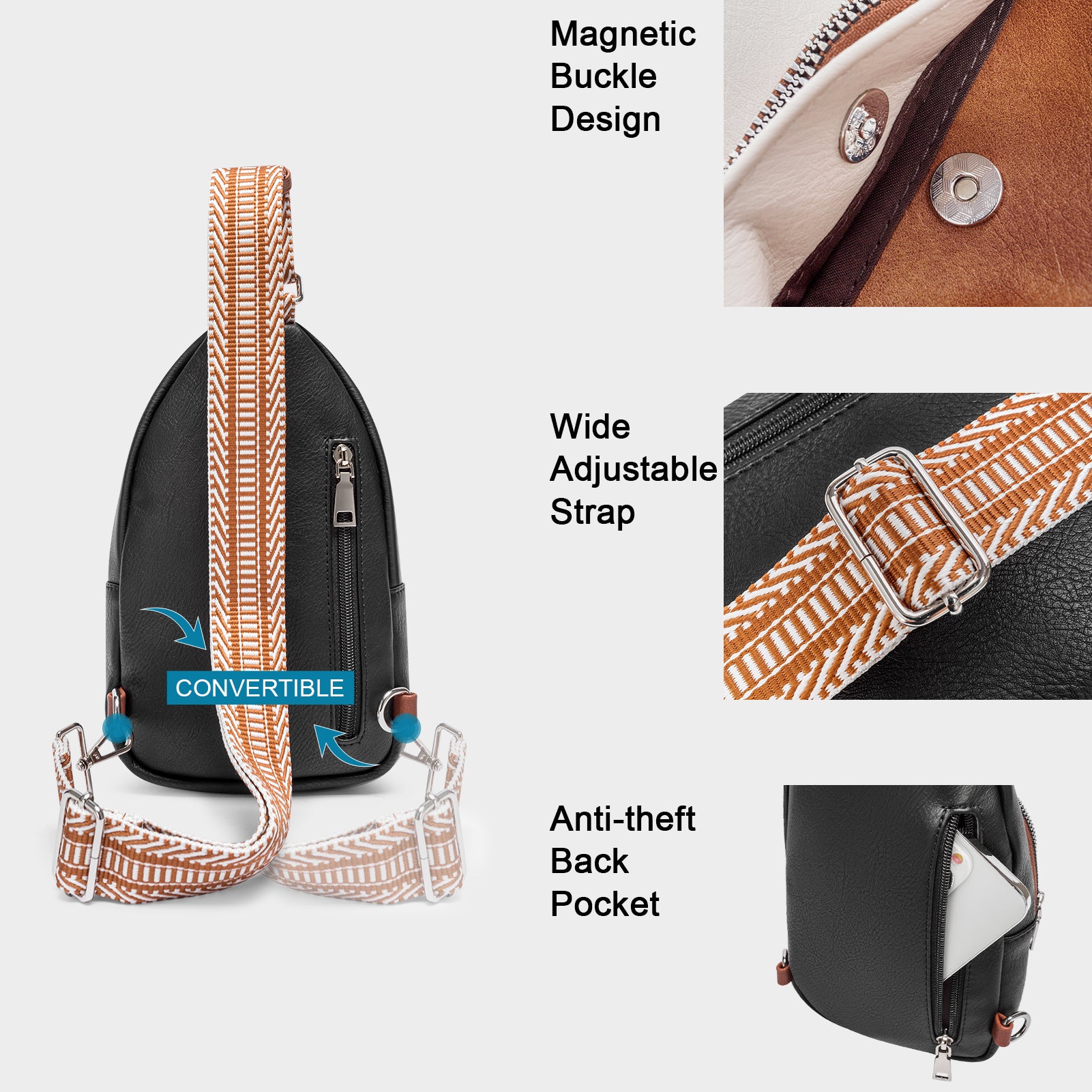 CLUCI Leather Sling Bag With Guitar Strap