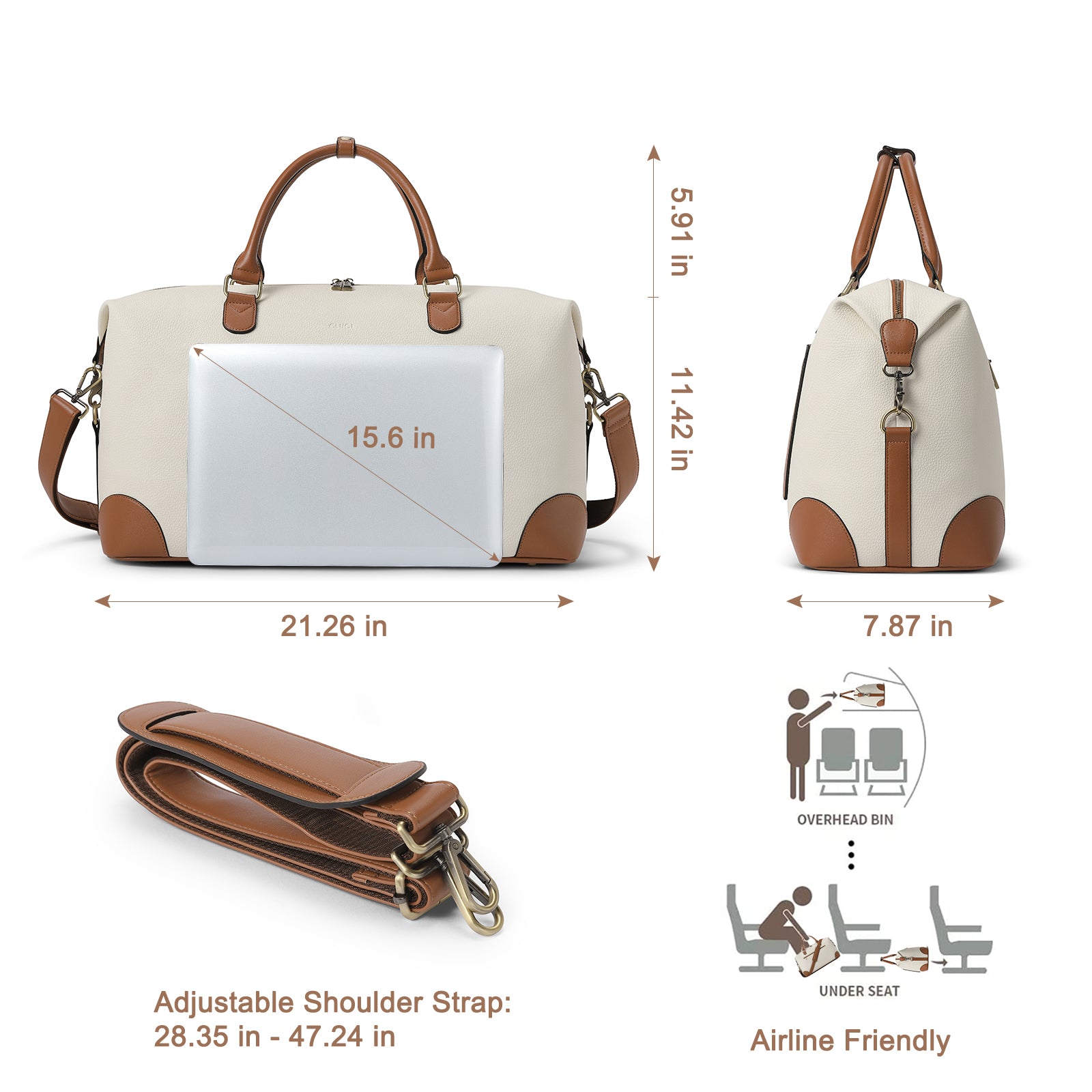 CLUCI Weekender Bag for Women Leather Travel Overnight Tote Duffel Bags with Trolley Sleeve