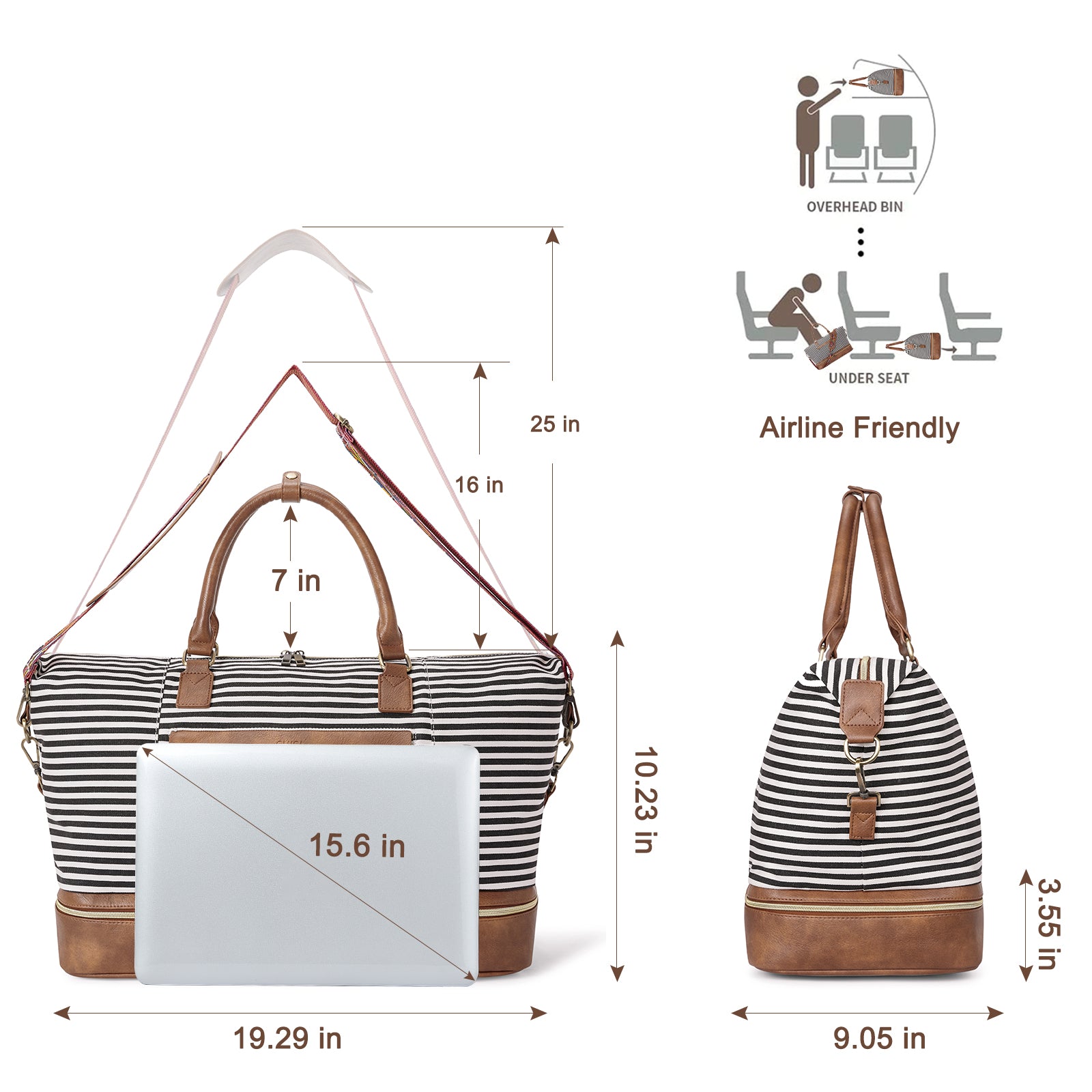 CLUCI Weekend Bags Travel Canvas Carry on Bags for Airplanes Travel Bags with Shoe Compartment