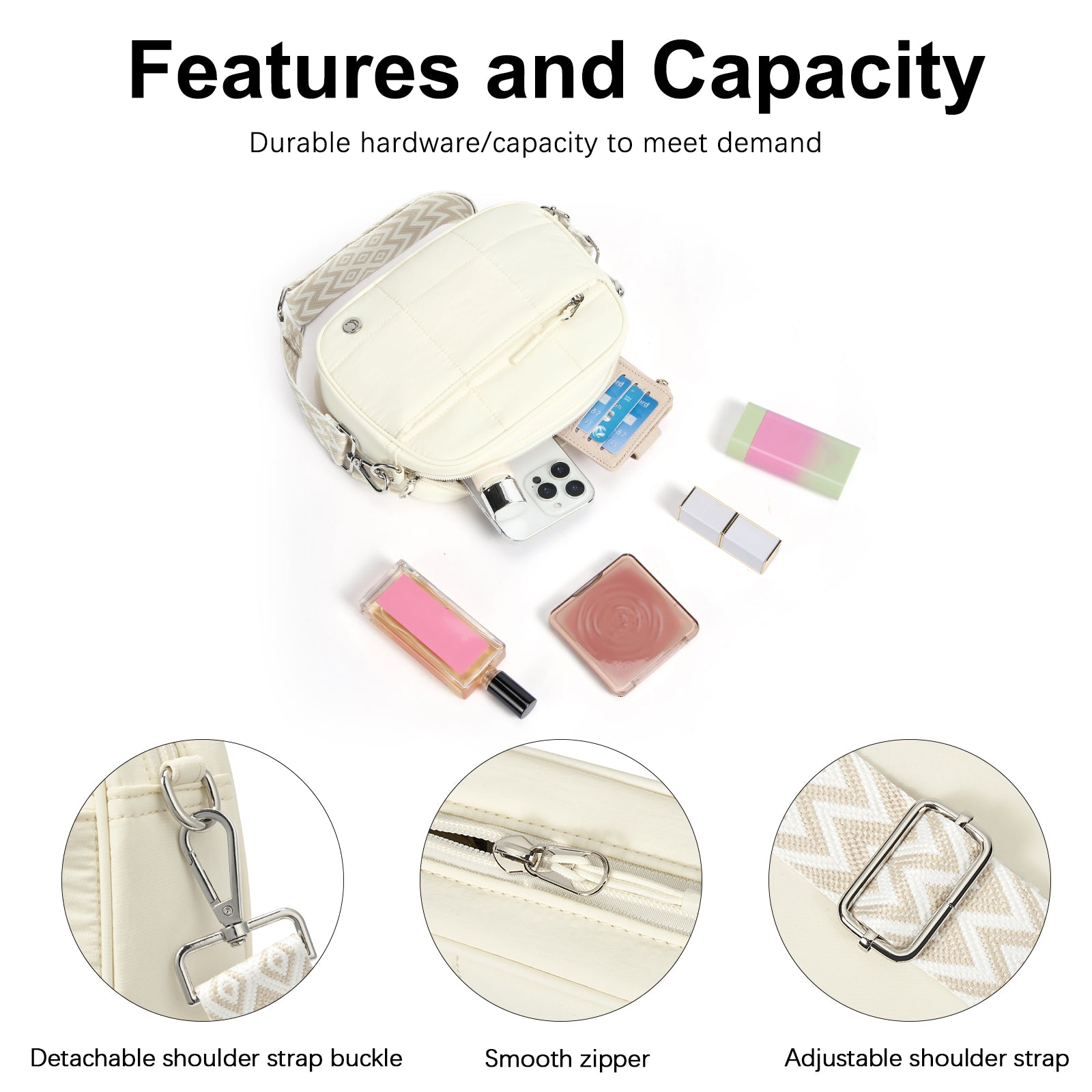 CLUCI Quilted Crossbody Bags for Women Lightweight Puffer Shoulder Bag Travel Purses with Wide Strap