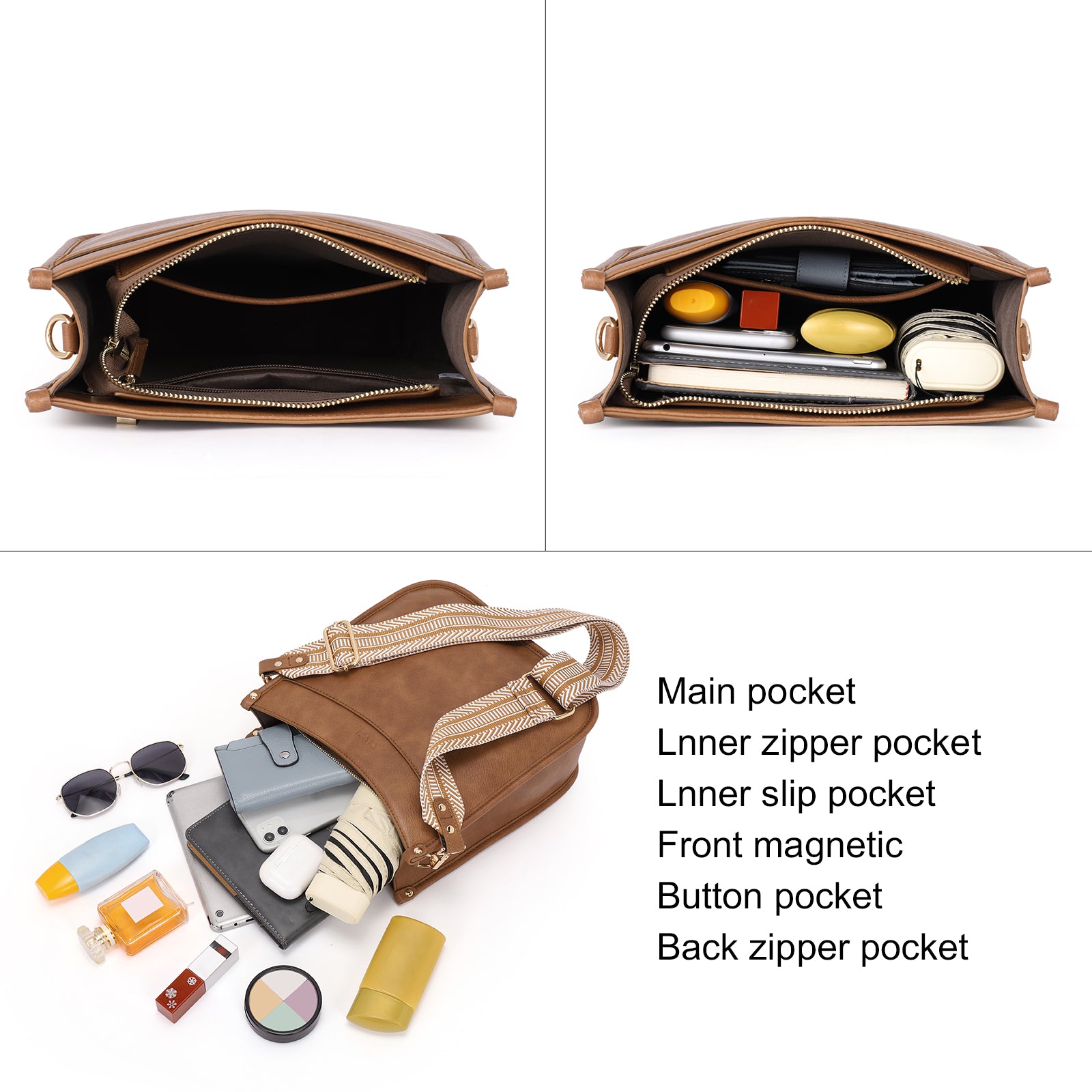 Stylish 2pcs Medium Hobo handbag and Crossbody Bag with 2 Adjust Guitar Strap